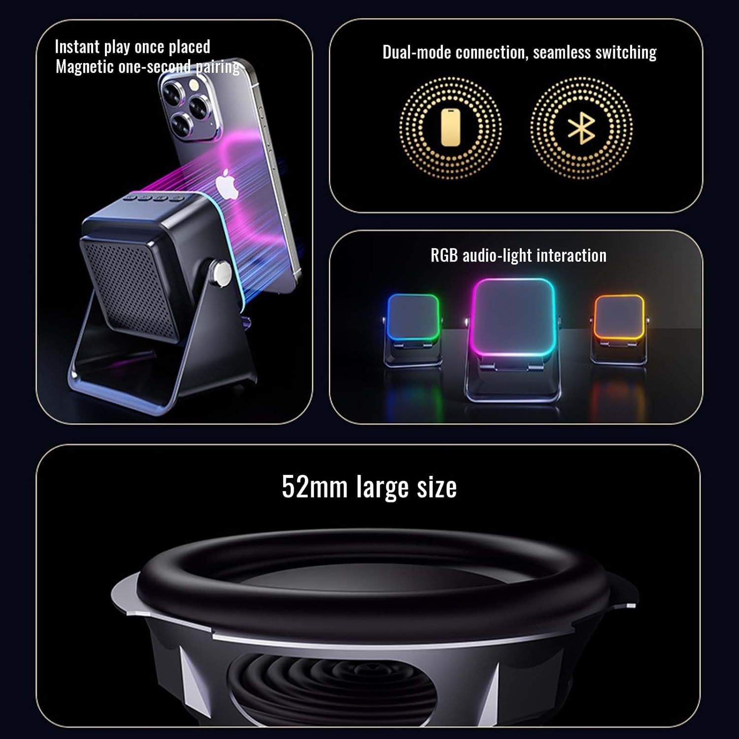 TKTCO 5-In-1 Wireless Induction Bluetooth Speaker with Adjustable Phone Stand with 8 RGB Ambient Light, Universal for Phone/Pad - Home/Office Leisure Audio Player (White) - White image number 2