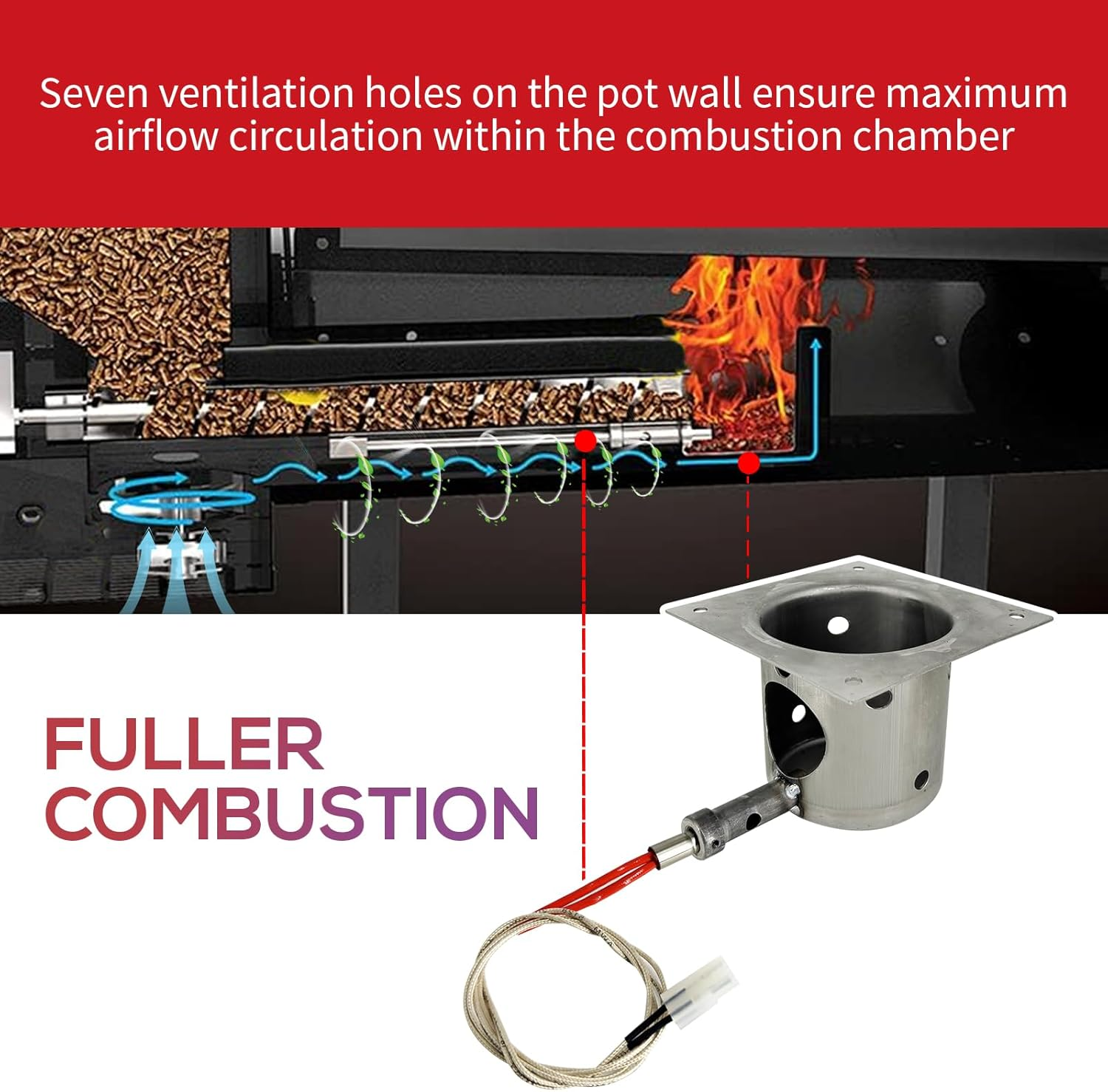 Replacement 7 Holes Firepot and AC Hot Rod Combo Kit for Traeger Pellet Grill & Smoker, Burn Pot Assembly Parts for Pit Boss, Camp Chef, Z-Grills (KIT0396, 74254) image number 5