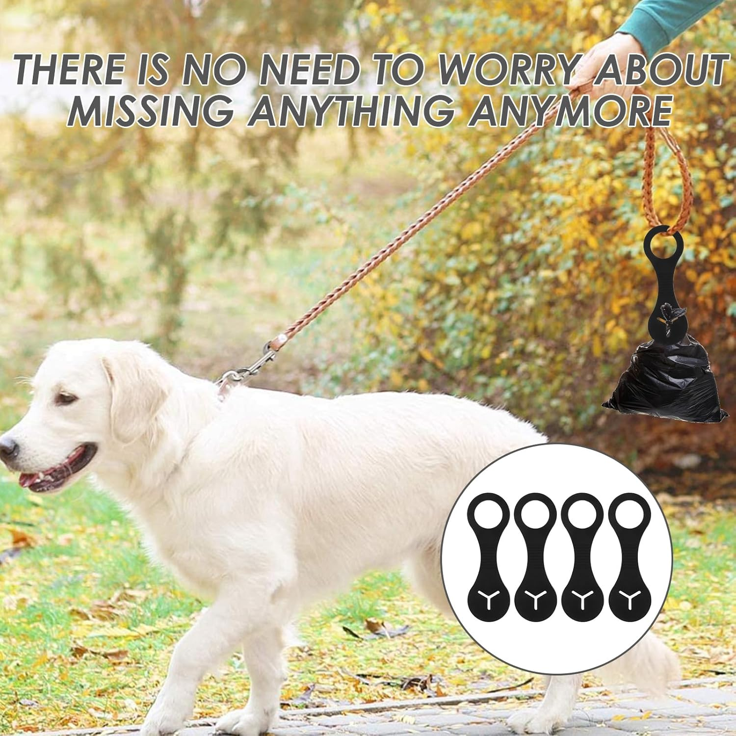 4 Pcs Dog Poop Bag Holder & Waste Bag Carrier - Hands-Free Leash Attachment, Universal Clip-On Dispenser for Dog Walking Accessories (Black) image number 1