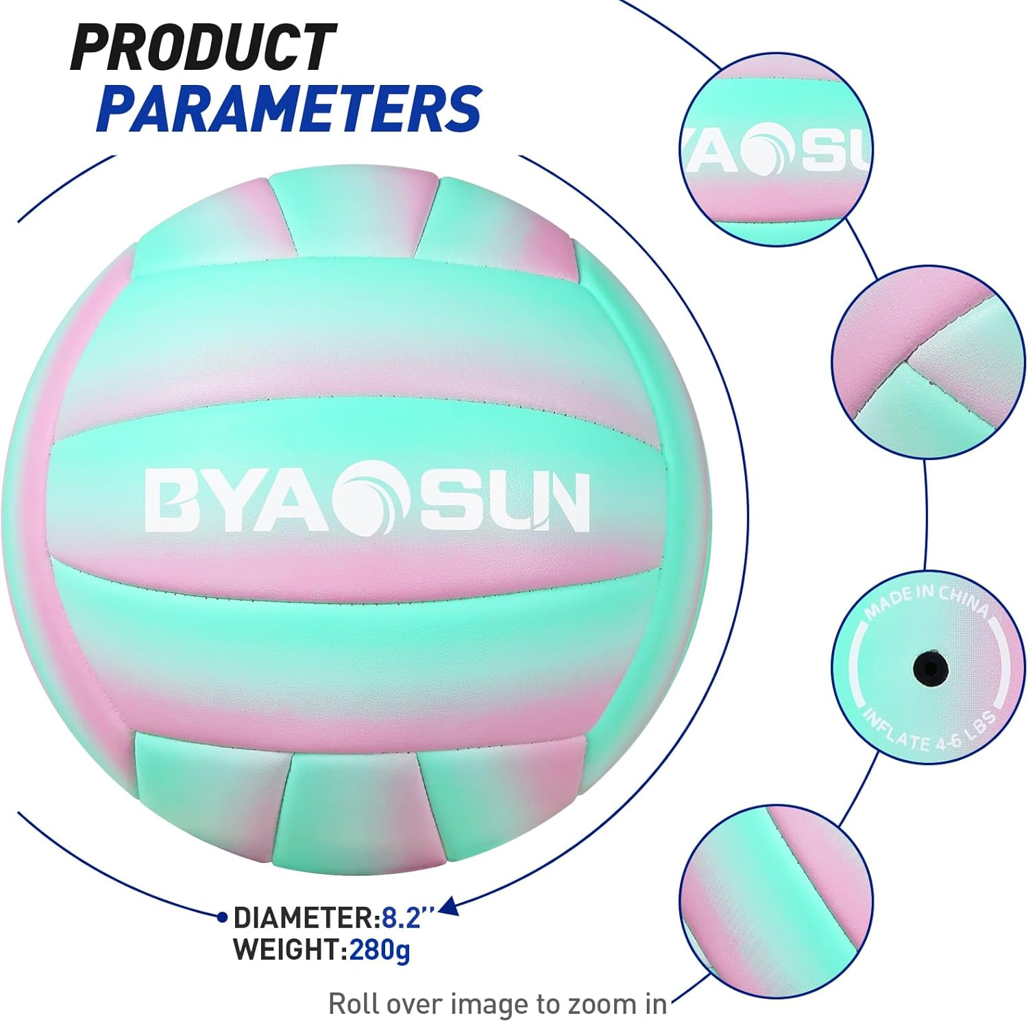 BYAOSUN Volleyball, Beach Volleyball, Soft Volleyball Ball for Indoor, Outdoor, Beach, Size 5 Volleyballs for Beginners, Teenagers, Adults (Green Pink) image number 3