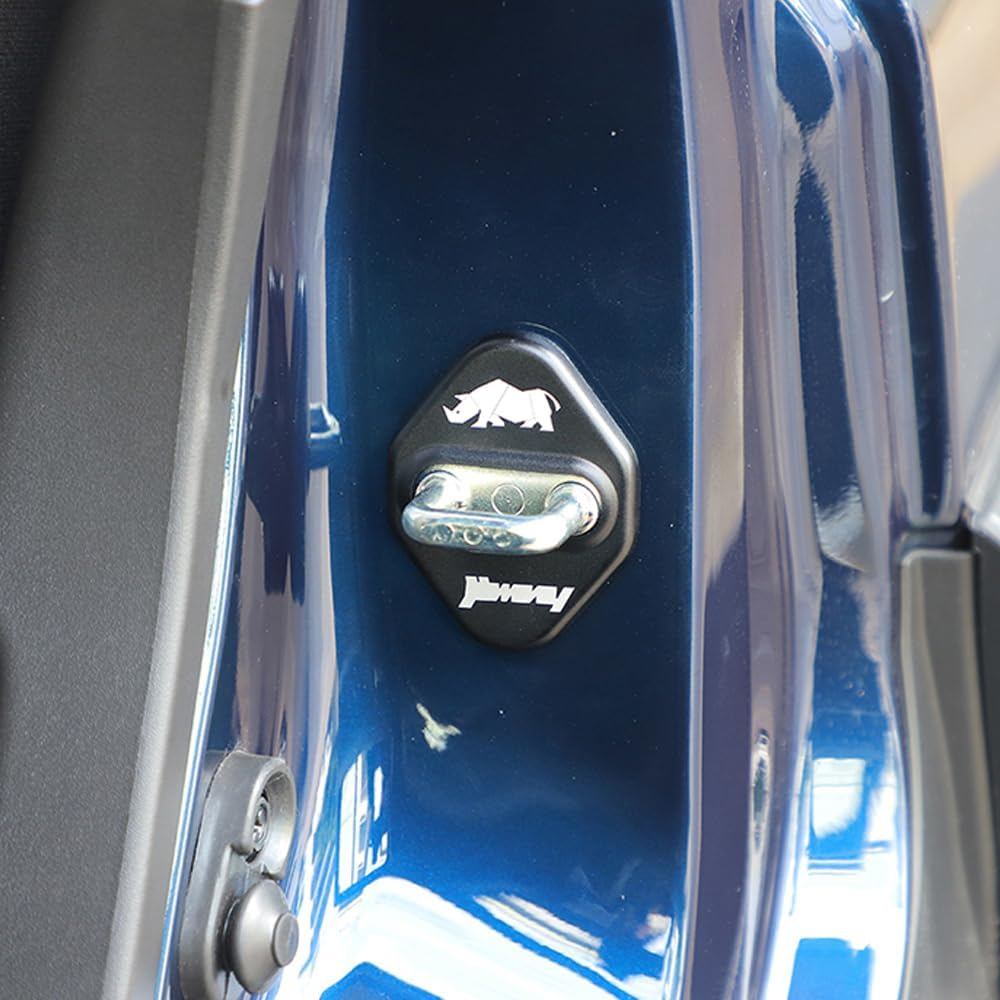 For Jimny Door Lock Cover, Aluminum Alloy Car Door Lock Latches Cover Protector Compatible with Suzuki Jimny 2019 2020 2021 2022 2023 Car Accessories (B, Black) image number 3