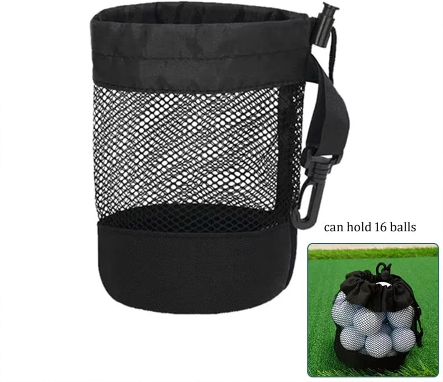 Yeanifeana 2-Pack Black Nylon Mesh Golf Ball Bags with Drawstring Closure & Hooks, Durable Golf Ball Storage Organizer Pouches (6.5X5.5 Inches) image number 6
