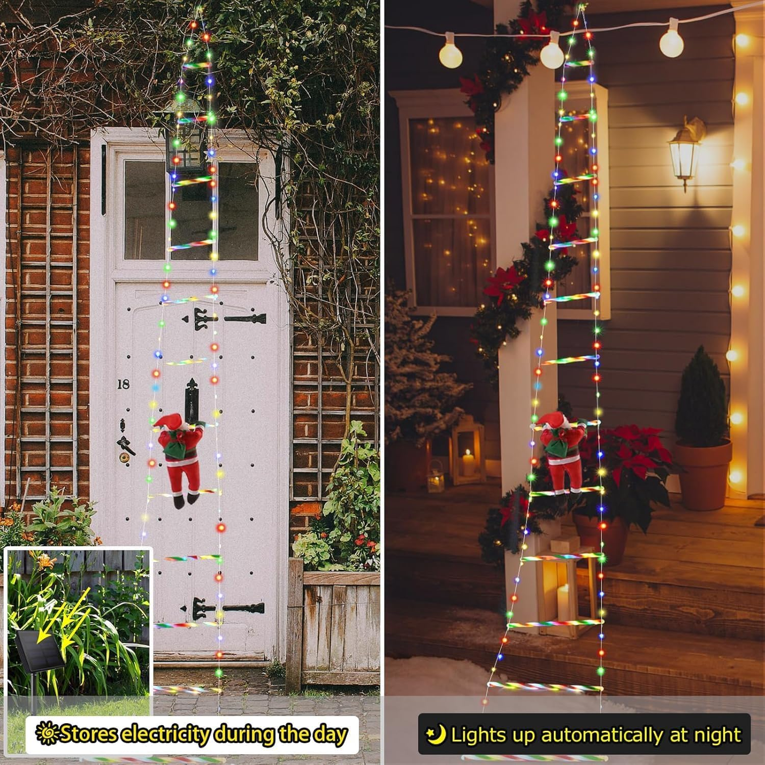 Christmas Decorations Outdoor，Led Christmas Lights 3M USB Solar Christmas Decor Ladder Lights with Santa Claus, Christmas Decorations Lights for Indoor Outdoor, Window, Garden, Wall (Colorful) image number 4