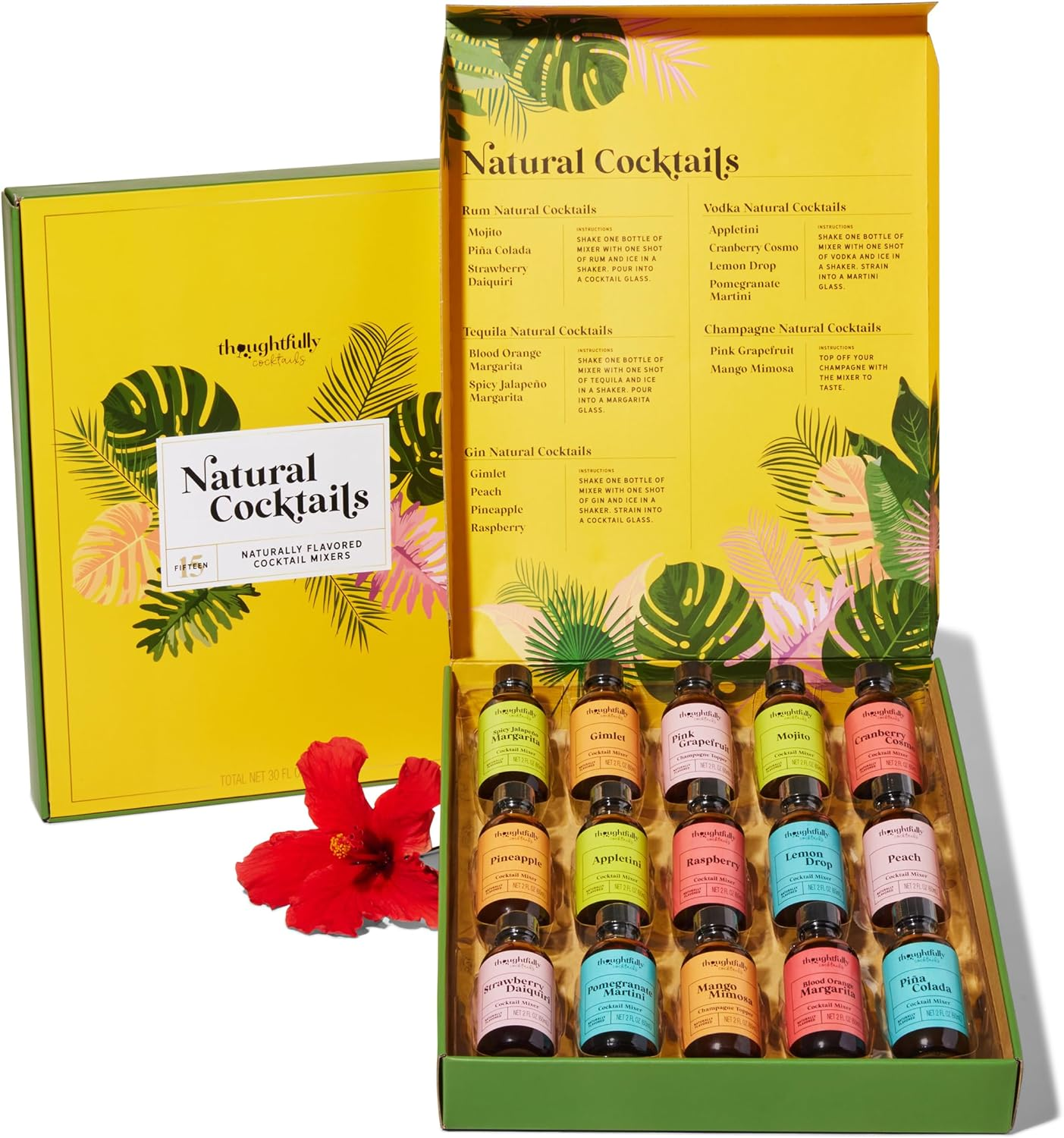 Thoughtfully Cocktails, Natural Cocktail Mixer Gift Set in Mini Glass Bottles, 15 Unique and Classic Drink Flavors Include Mojito, Passion Fruit, Peach and More, Set of 15 (NO Artificial Flavor) image number 6