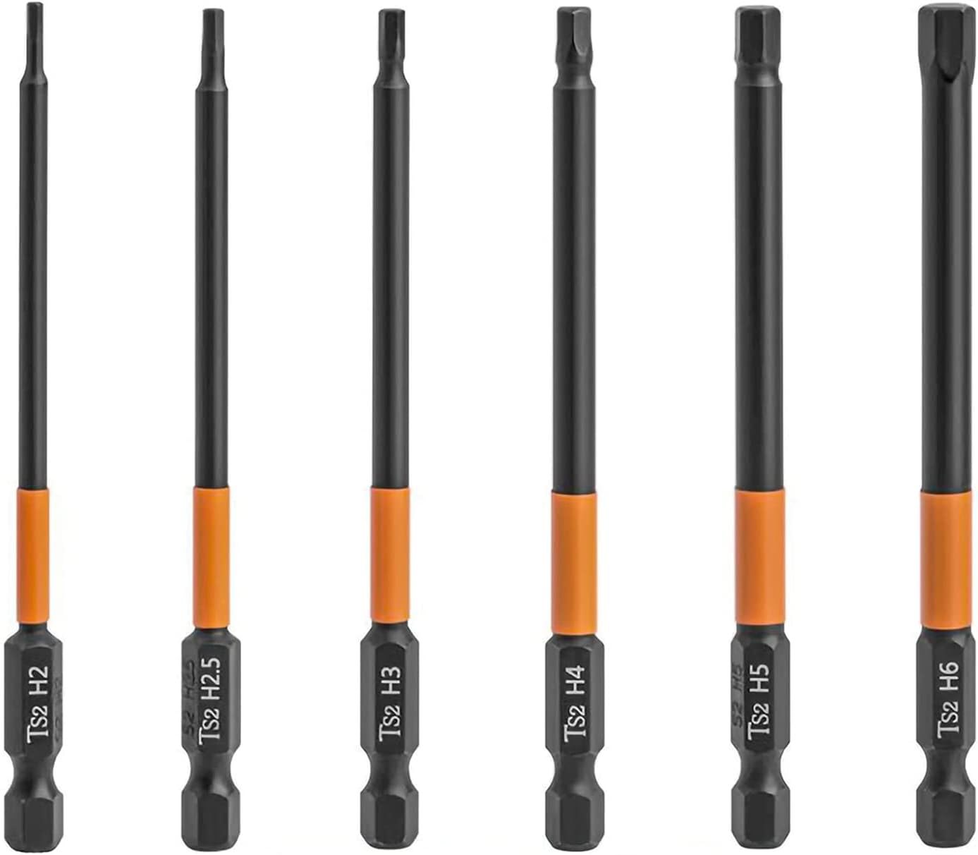 YUENTOEN 6Pcs Allen Wrench Screwdriver Bits - S2 Steel Hex Bits Set Magnetic Screwdriver Bit Set with 1/4 Inch Hex Shank H2.5-H6, 3.93 Inch Length image number 3