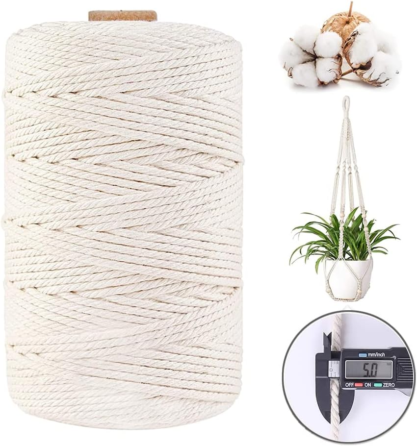 Macrame Cotton Cord, 4 Ply Twisted Macrame Yarn, Natural Cotton Cord Perfect Macrame Supplies for Macrame Plant Hangers DIY Crafts (Green, 5Mm*109Yards)