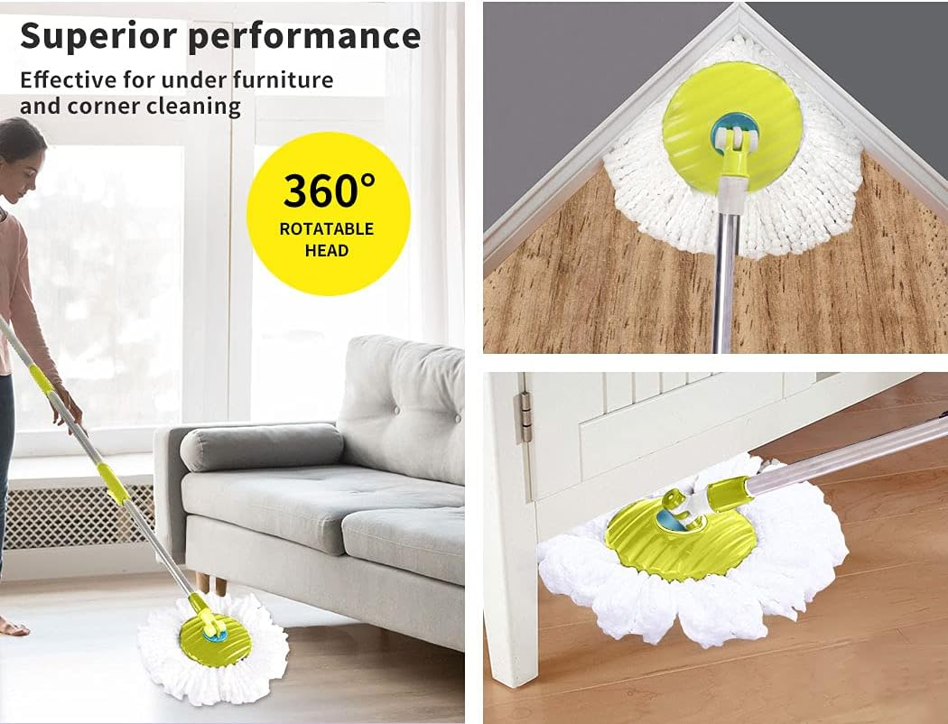 360&deg; Spin Mop Bucket Set Spinning Stainless Steel Rotating Wet Dry Green Green image number 1