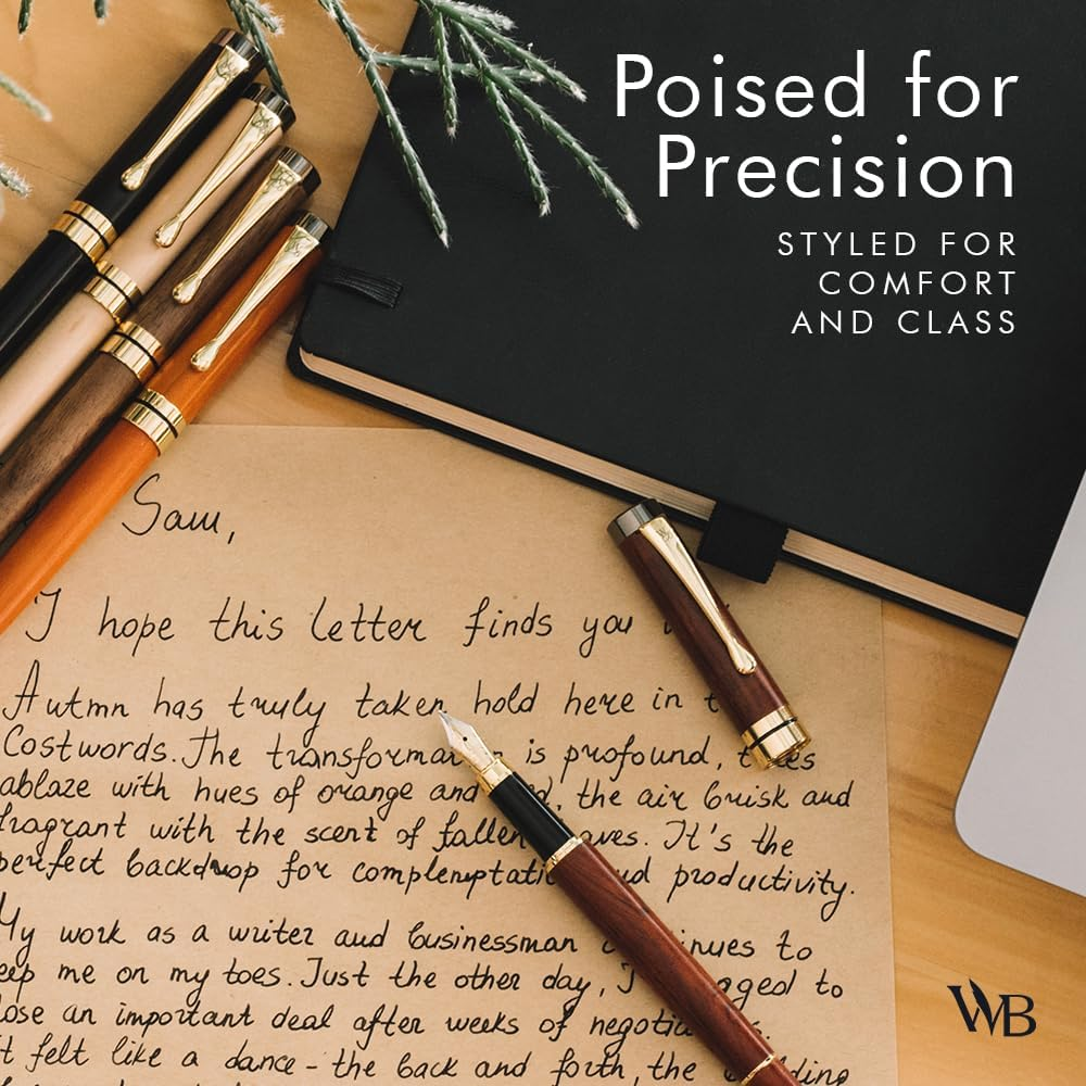 Wordsworth & Black'S Fountain Pen Set, Luxury Bamboo Wood - Medium Nib, Gift Case; Includes 6 Ink Cartridges, Ink Refill Converter -Journaling, Calligraphy; Drawing, Smooth Writing [Rosewood] image number 5