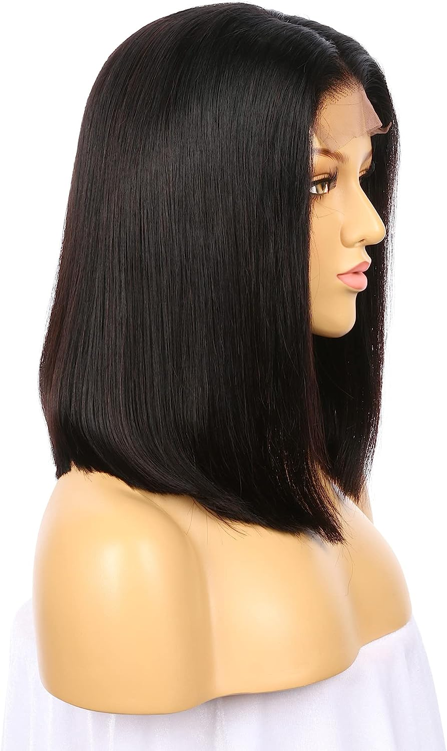 Natural Brown Black 100% Human Hair 4-4 Lace Closure Women Wig, 14 Inch Short Shoulder Length Bob Style Brazillian Hair 150% Density with Baby Hair,Hand Made Wig