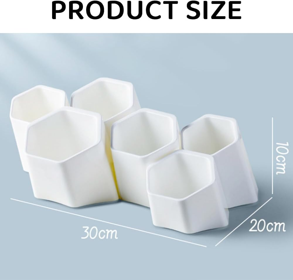 Multifunctional Desk Organizer with 6 Compartments &ndash; Oblique Pen & Makeup Brush Holder, Adhesive Wall-Mounted Pencil Cup for Office, School, Art & Home Use (White) image number 5