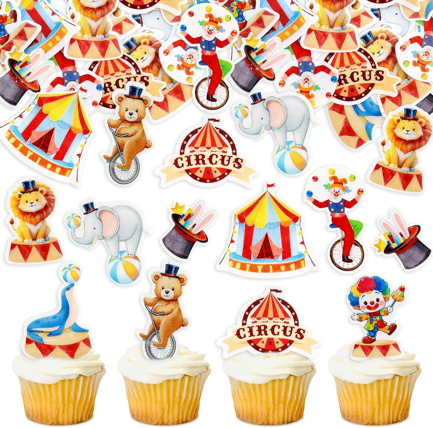 24Pcs Jungle Safari Animal Theme Cupcake Toppers Dessert Muffin Cake Picks Cake Decoration for Jungle Safari Themed Party Baby Shower or Birthday Party Decoration