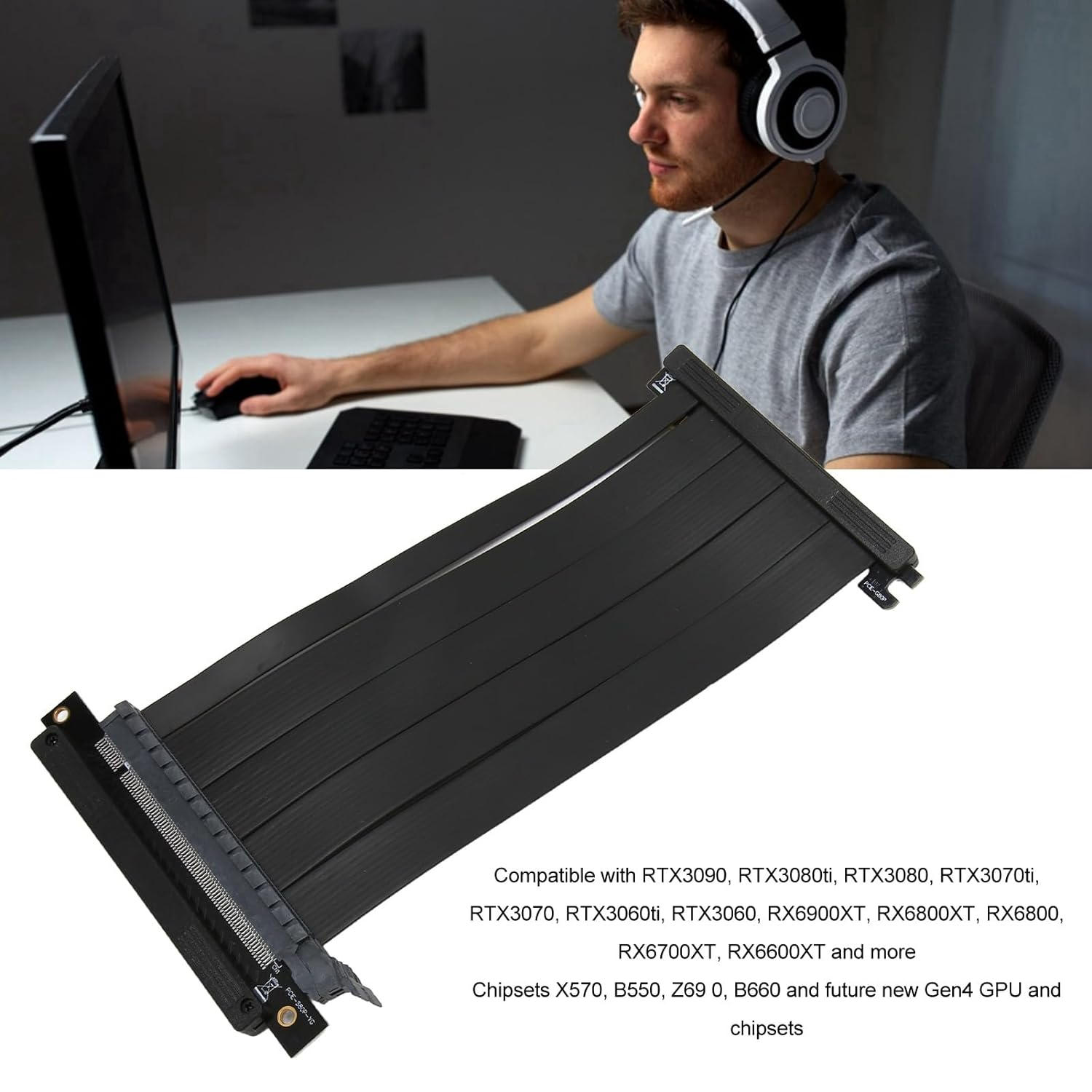 PCIE 4.0 X16 Riser Cable, High Speed Flexible Right Angle PCIE Port GPU Graphic Card Extension Cable, Dual Reverse PCIE 4.0 Extender Riser Cable for Gaming image number 5