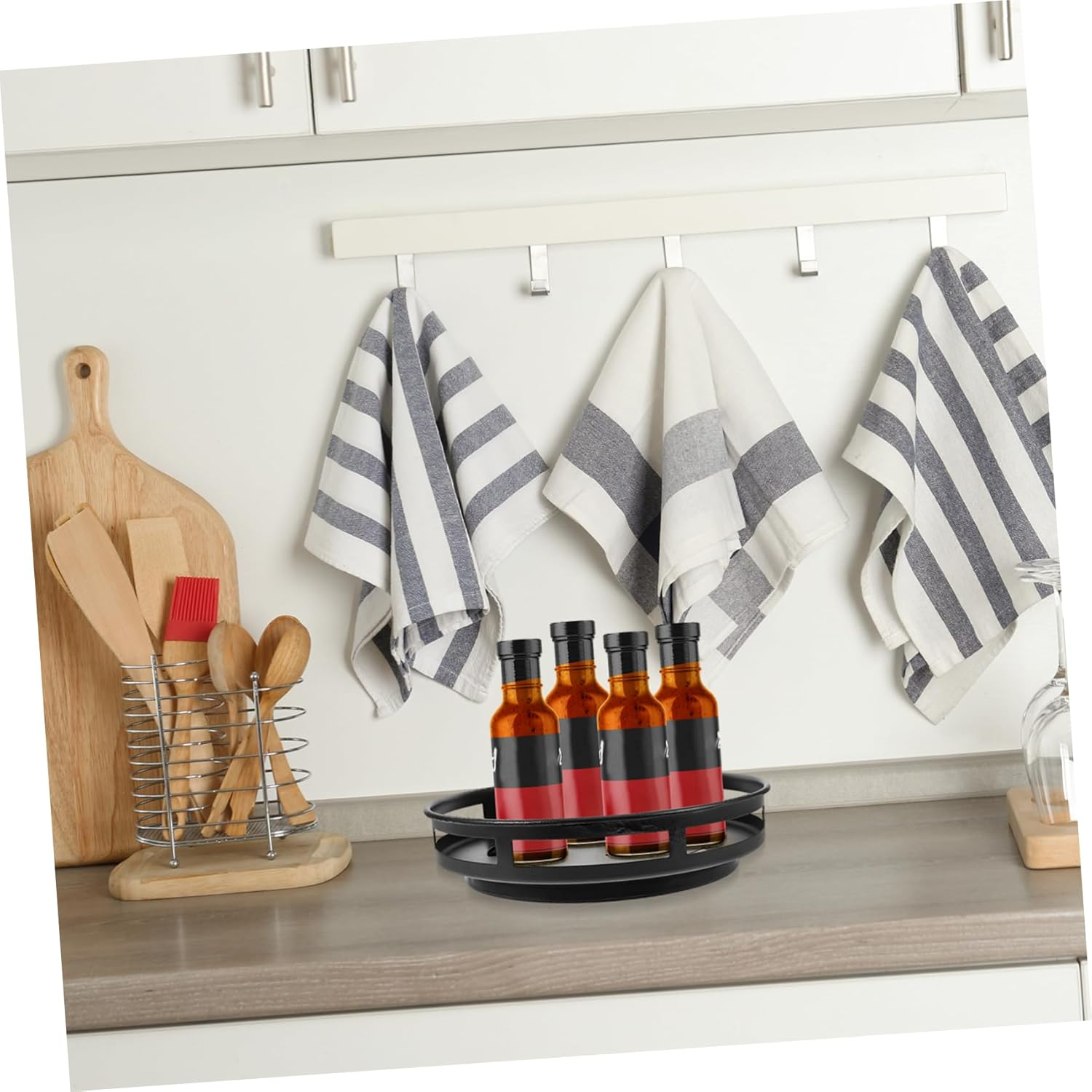 SHOWERORO Turntable Organizer Spice Rack Storage Container for Kitchen and Bathroom Rotating Skincare Holder Non-Slip Tray for Easy Access Large Capacity for Jars and Toiletries image number 5