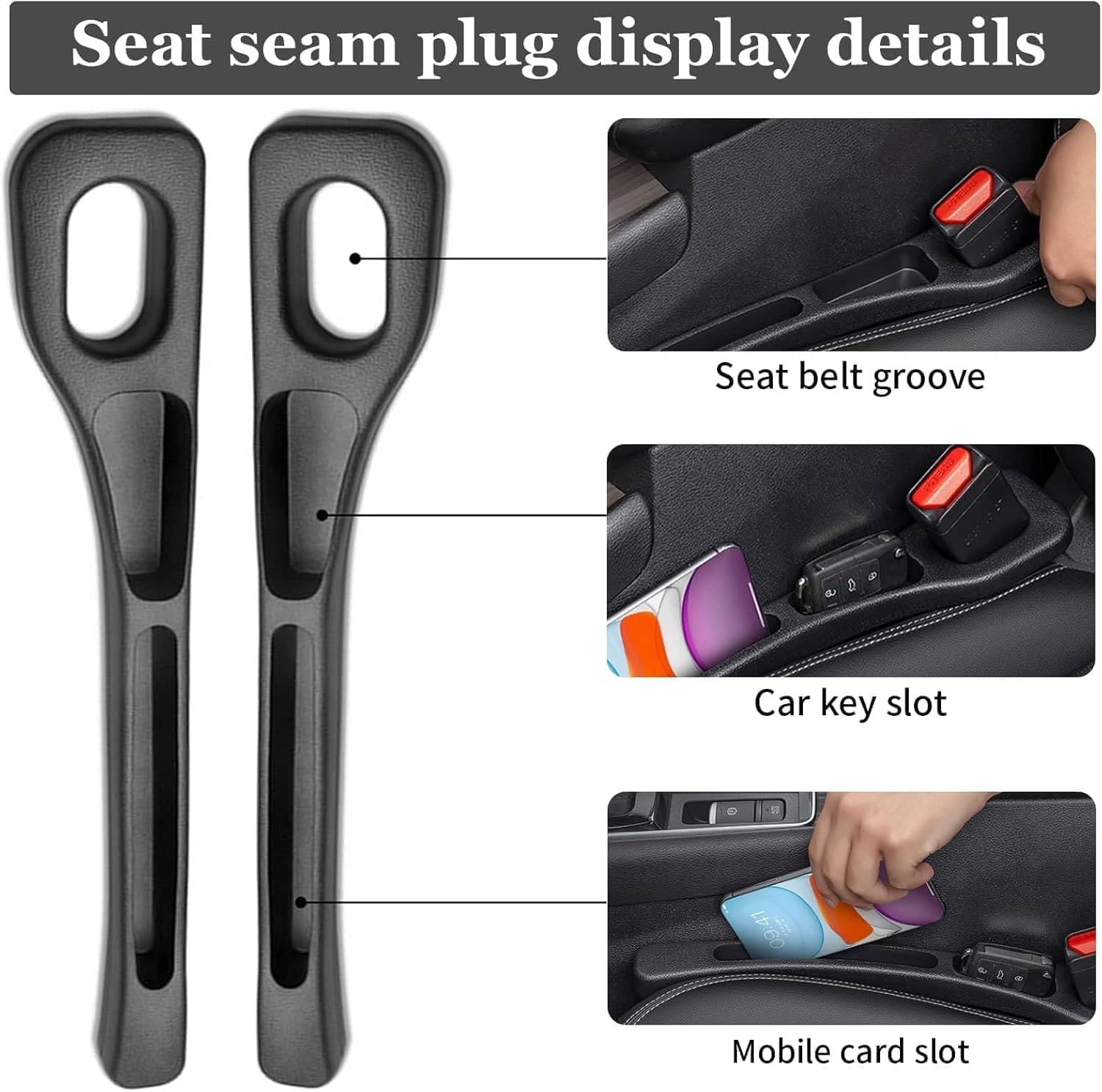 Car Seat Gap Filler of 4，Between Seat and Console Stop Things from Dropping Drop Blocker,Organiser Storage for Car,Suv,And Trucks (Black + Brown,2 Pairs) image number 1