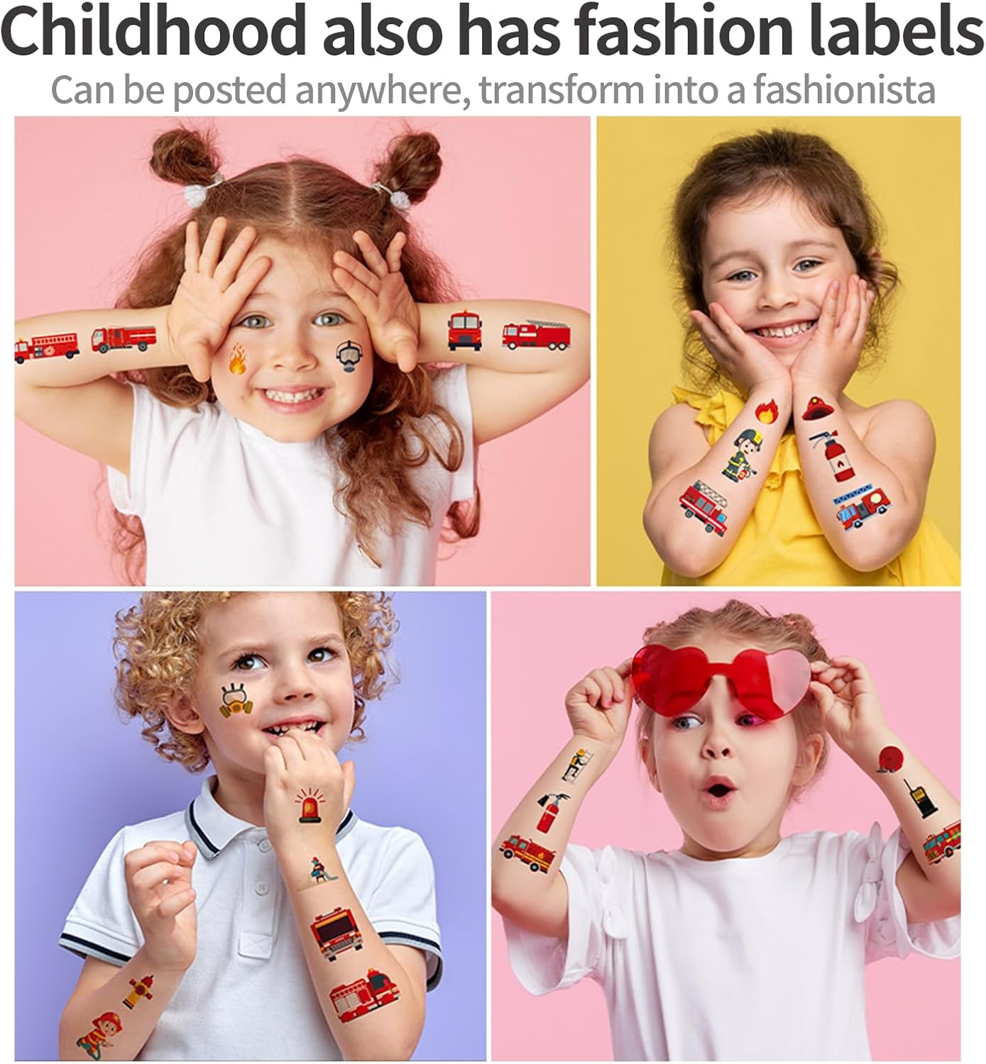 Shalve Cartoon Fire Engine Temporary Tattoos Waterproof Fake Tattoos Stickers Gift Idea Fillers Birthday Party Favour Supplies School Prizes Rewards Holiday D&eacute;cor Classroom Rewards image number 3