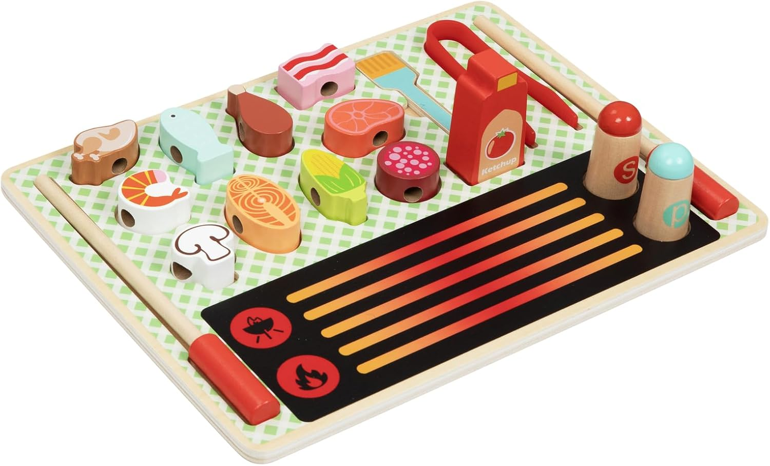 Tooky Toy TJ454 Grill Play Set: Quality Pretend Play Wooden Set Great for Travel for Ages 3+ image number 4