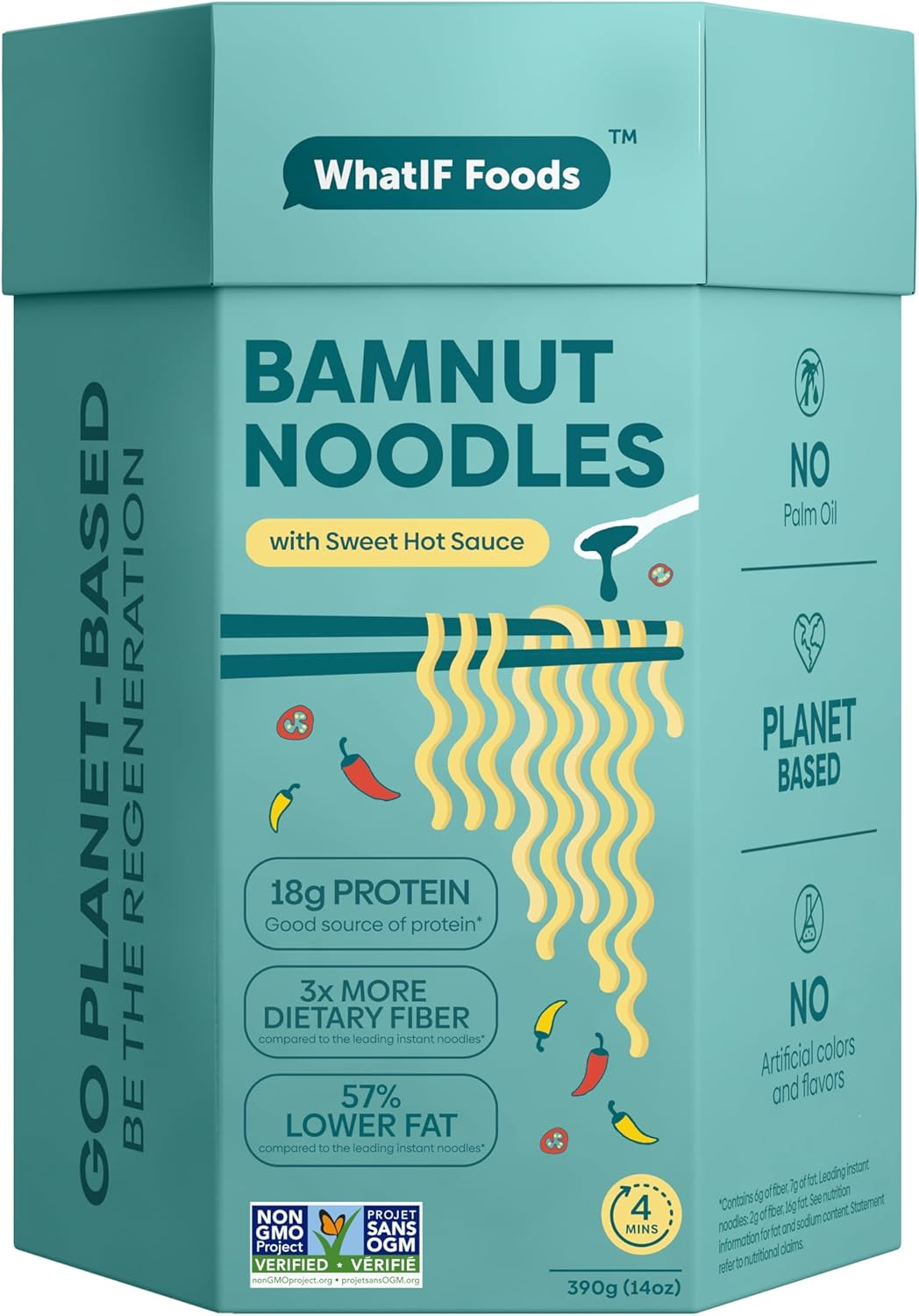 Healthy Instant Bamnut Noodles | Vegan, Air Fried, 17 Grams of Protein & 6 Grams of Fiber | for Ramen, Wok, Soup, Stir Fry | Sweet Hot Flavor | 5 Pack by Whatif Foods image number 2