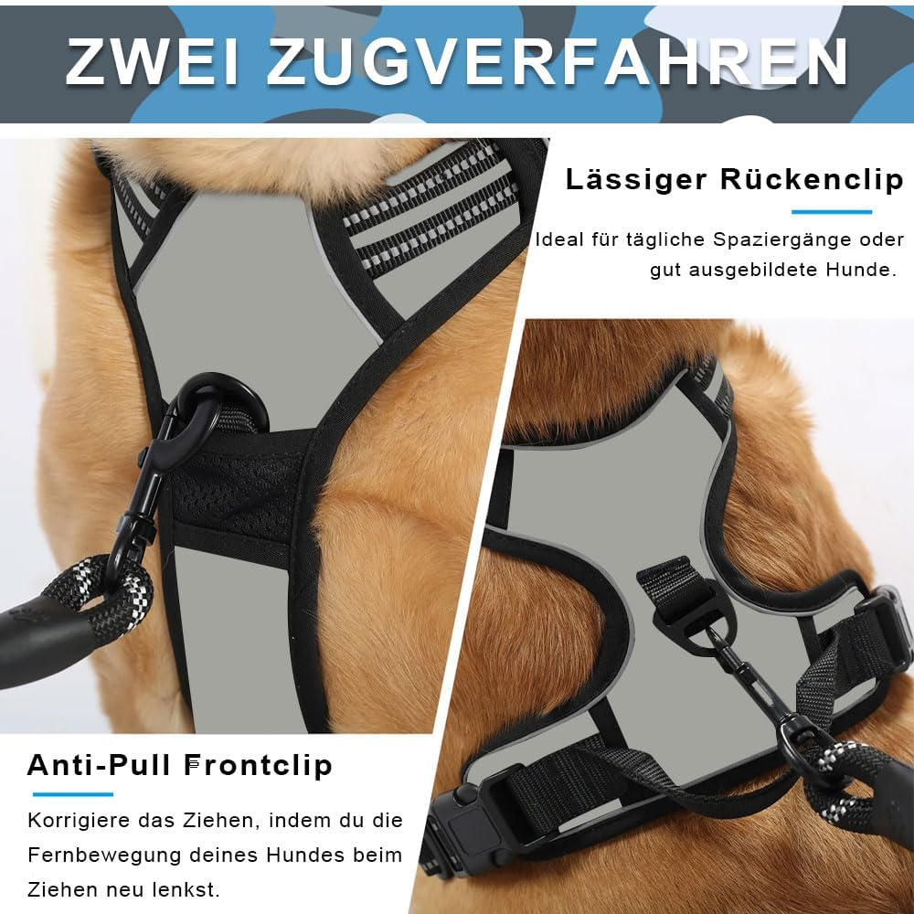 Voarge Dog Harness for Large Dogs, Anti-Pull Dog Harness with Control, Adjustable Vest Dog Harnesses with Easy to Use Handle for Training or Walks (Grey, S)