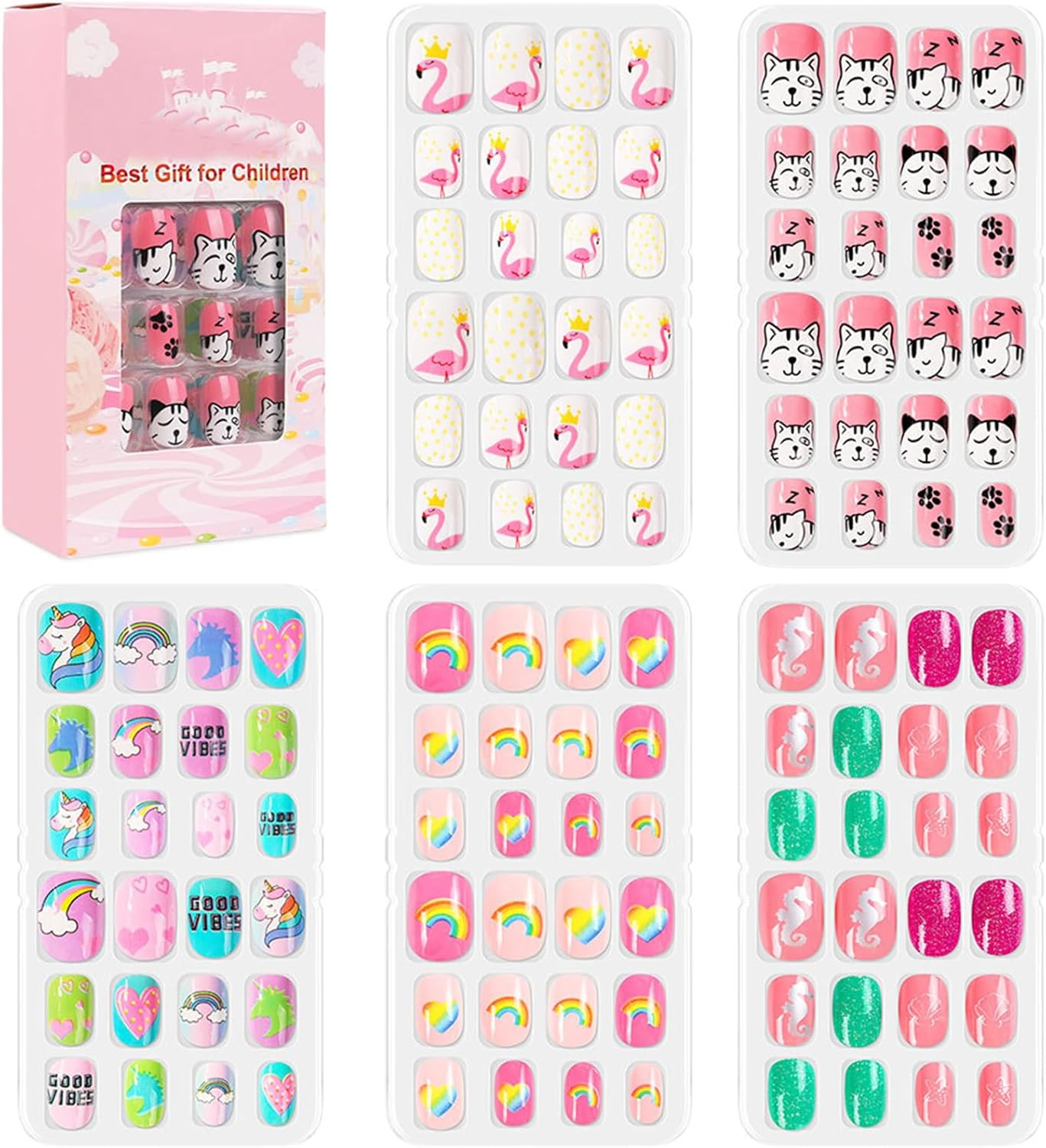 120 Pieces Kids Press on Nails for Girls Fake Nails Emboss Artificial Nail Tips Pre Glue Short Stick on Nails for Kids Nails Decoration Sleepovers Kids Valentine Day Gifts (NT30-6, NT30-6) - Nt30-2 image number 2