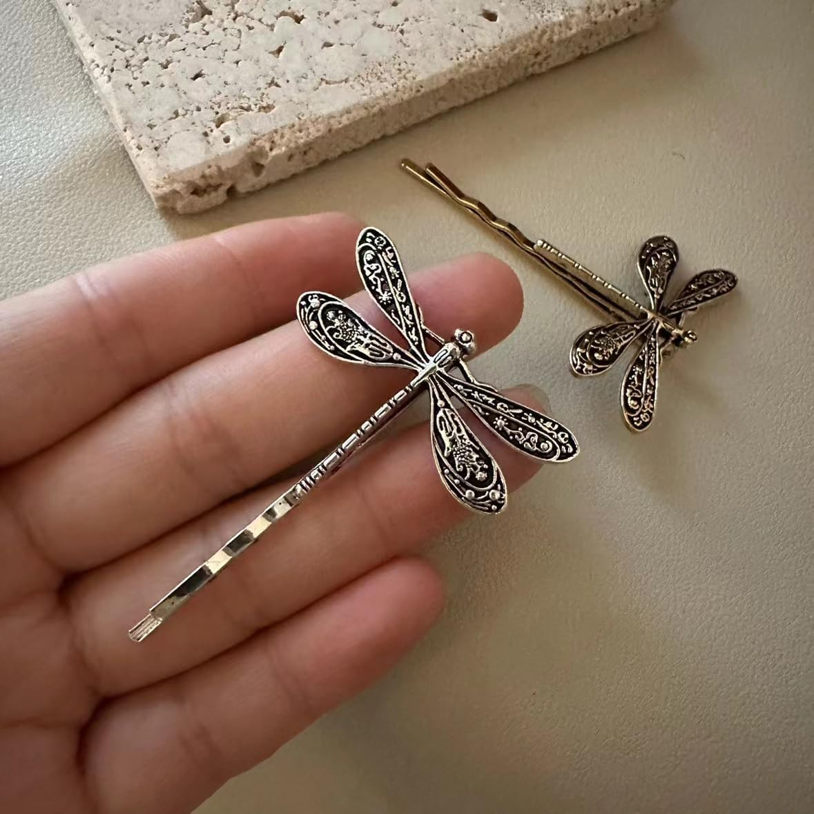 2Pcs Vintage Dragonfly Hair Clips, Silver Dragonfly Bobby Clips Antique Hair Accessories Retro Styling Hair Clip for Women Thick Long Hair Style image number 1