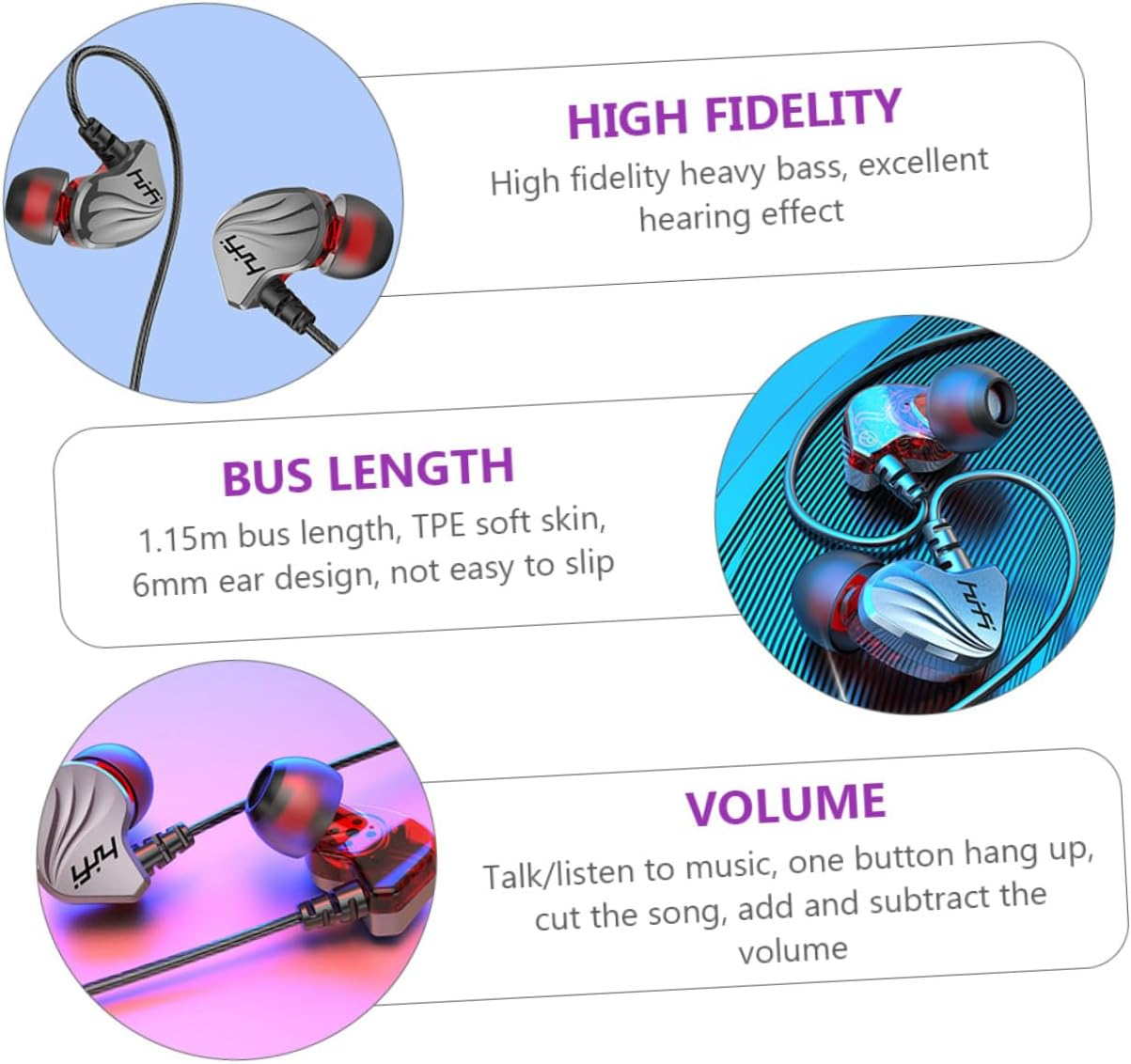 SHINEOFI Plug In-Ear Heavy Bass Headphones for Phone Wired Earphones Microphone for Mobile Phone Tablet Gun Earphones image number 4
