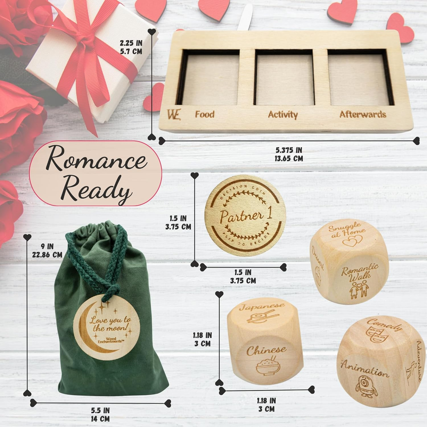 Deluxe Date Night Dice Set - Fun Couples Romantic Game - 4 Engraved Dice, Elegant Board & Carry Bag for Valentines, Anniversaries, Special Nights - Food Dice Boyfriend Girlfriend Wife image number 5