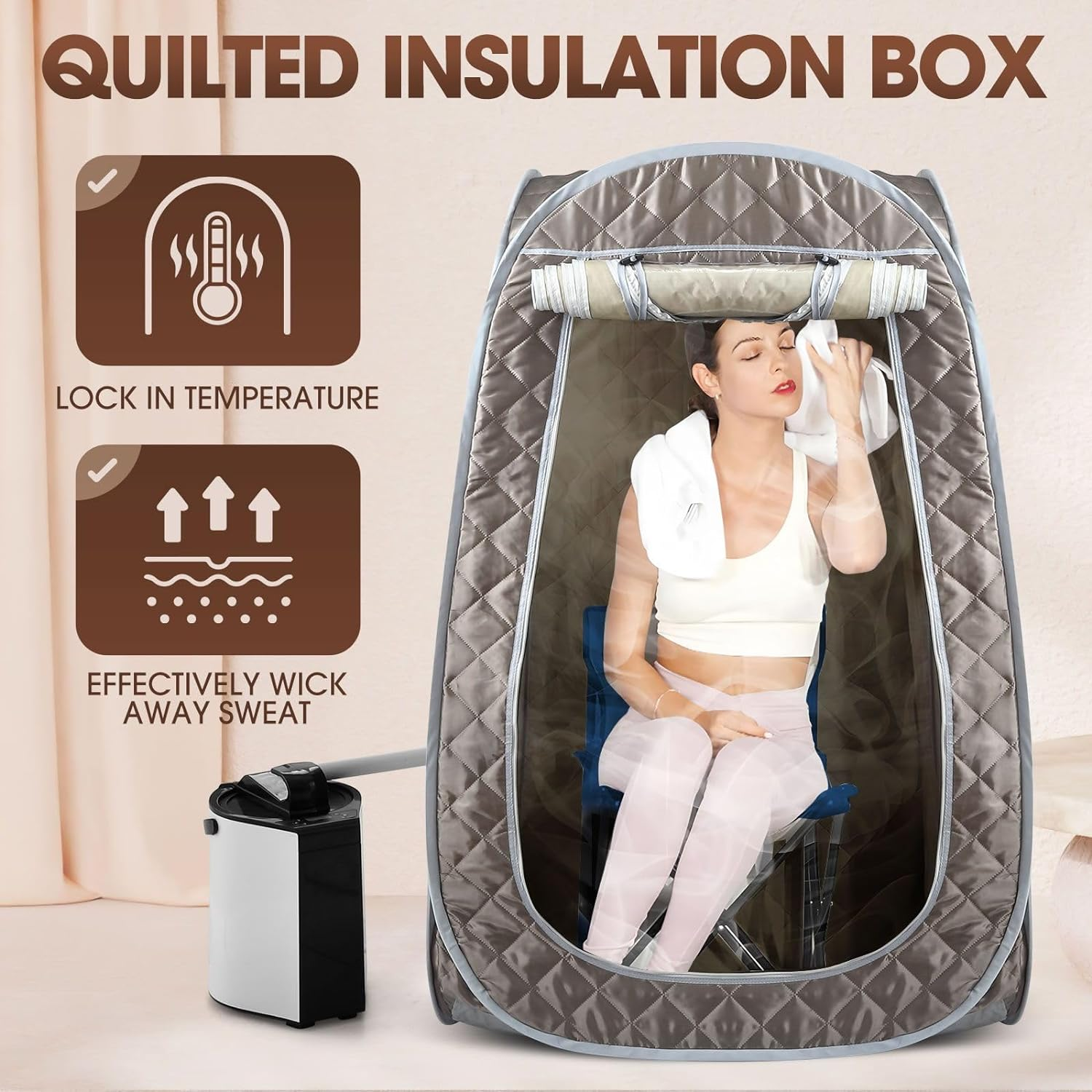 Portable Steam Sauna Tent with 1000W & 3L Steam Generator,Personal Sauna Tent for Relaxation & Spa at Home Comes with Controller, Folding Chair image number 5