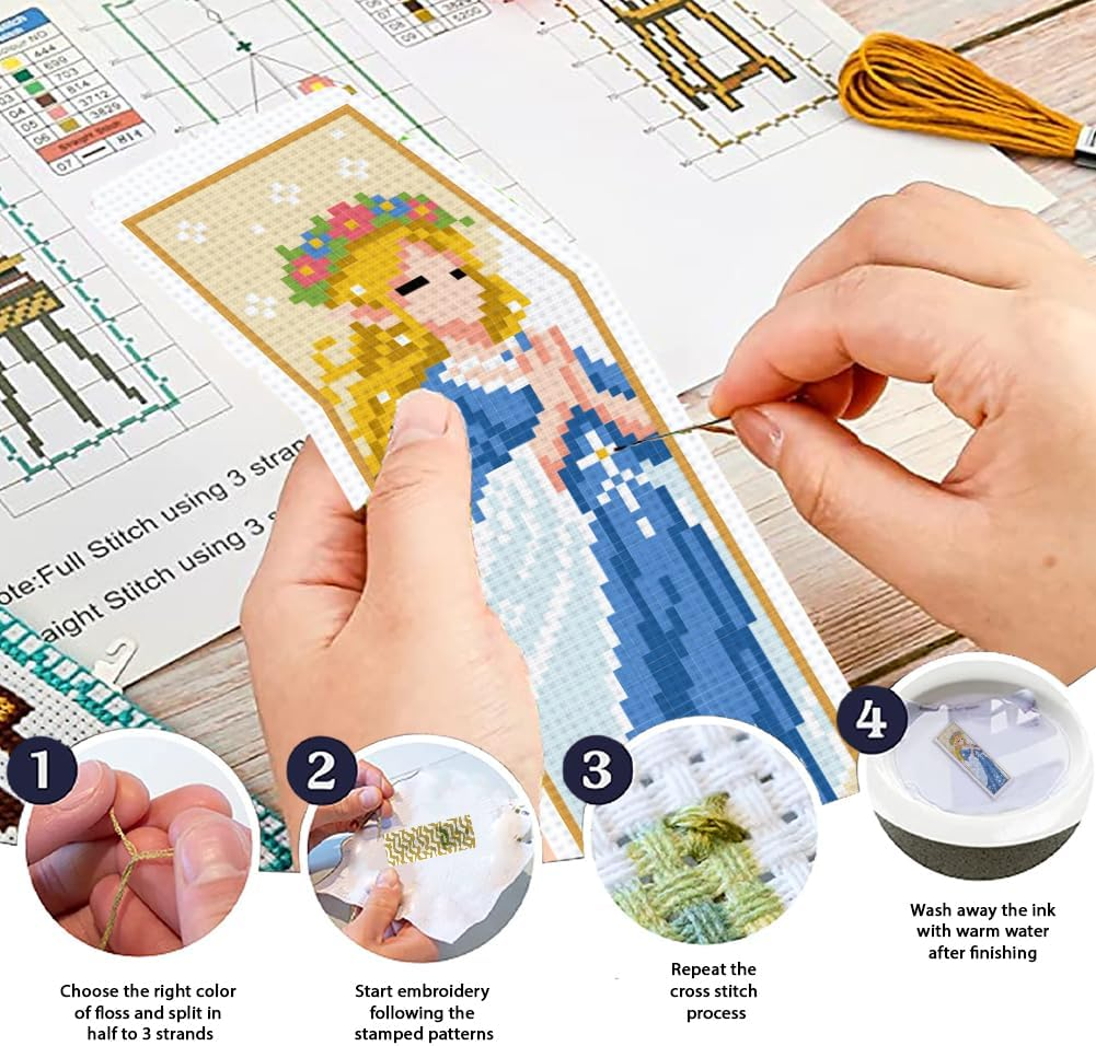 ORIGACH 6 Set Fantasy Angel Butterfly Cross Stitch Bookmark Kit for Beginner with Backing Felt Floss Instructions DIY Stamped Embroidery Bookmark Kit for Adults, Book Lovers image number 1