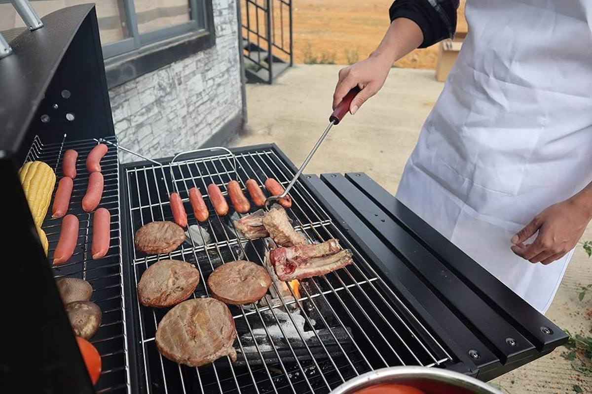 PEPKICN 15 Inches Pigtail Food Flipper - Stainless Steel BBQ Meat Turner Hook with Wooden Handle image number 4