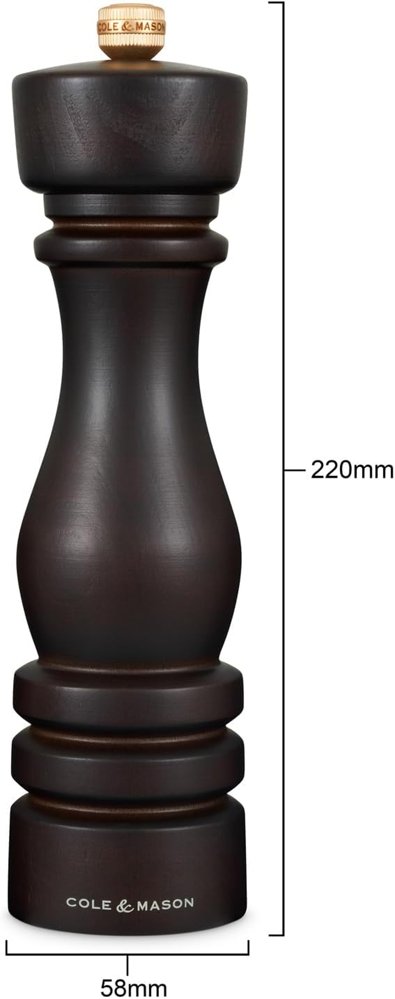 Cole & Mason H233020 London Chocolate Wood Salt and Pepper Mill Set, 220Mm, Precision+ Carbon/Ceramic Mechanisms, Salt and Pepper Grinders with Adjustable Grind, Beech Wood, Gift Set image number 5