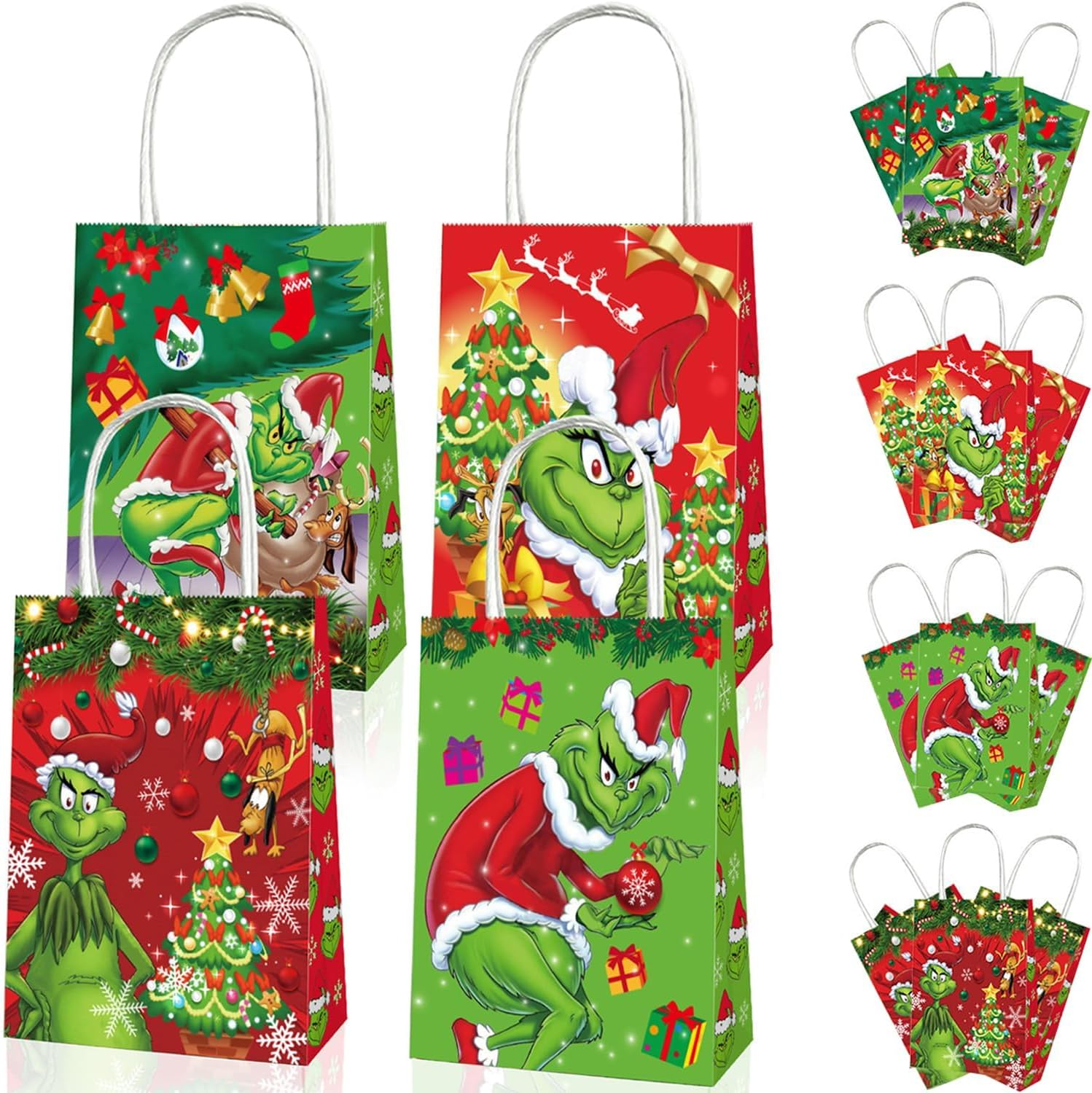 12PCS Christmas Party Gift Bags with Handles, Christmas Decorations Two Styles for Xmas Party Supplies Goodies Bag for Winter Holiday image number 6