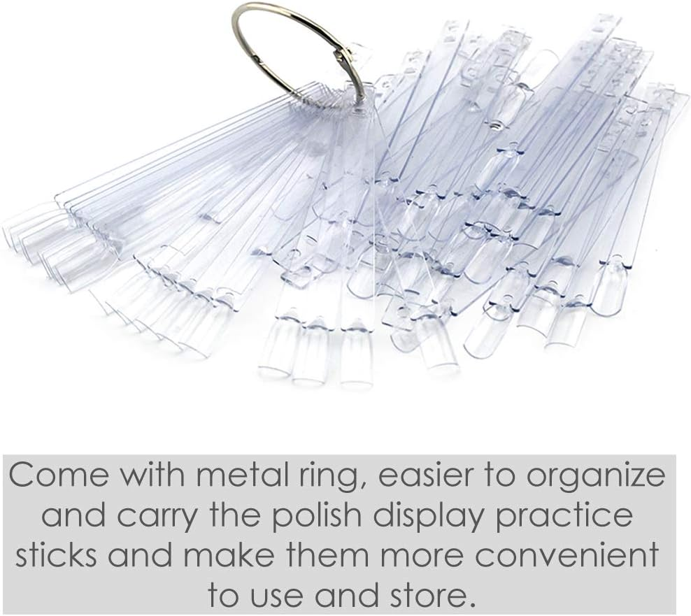 KINGMAS 150 Pcs Nail Swatch Sticks with Ring, Clear Nail Art Color Display False Nail Tips Polish Practice Sticks (1~150 Number Posted)