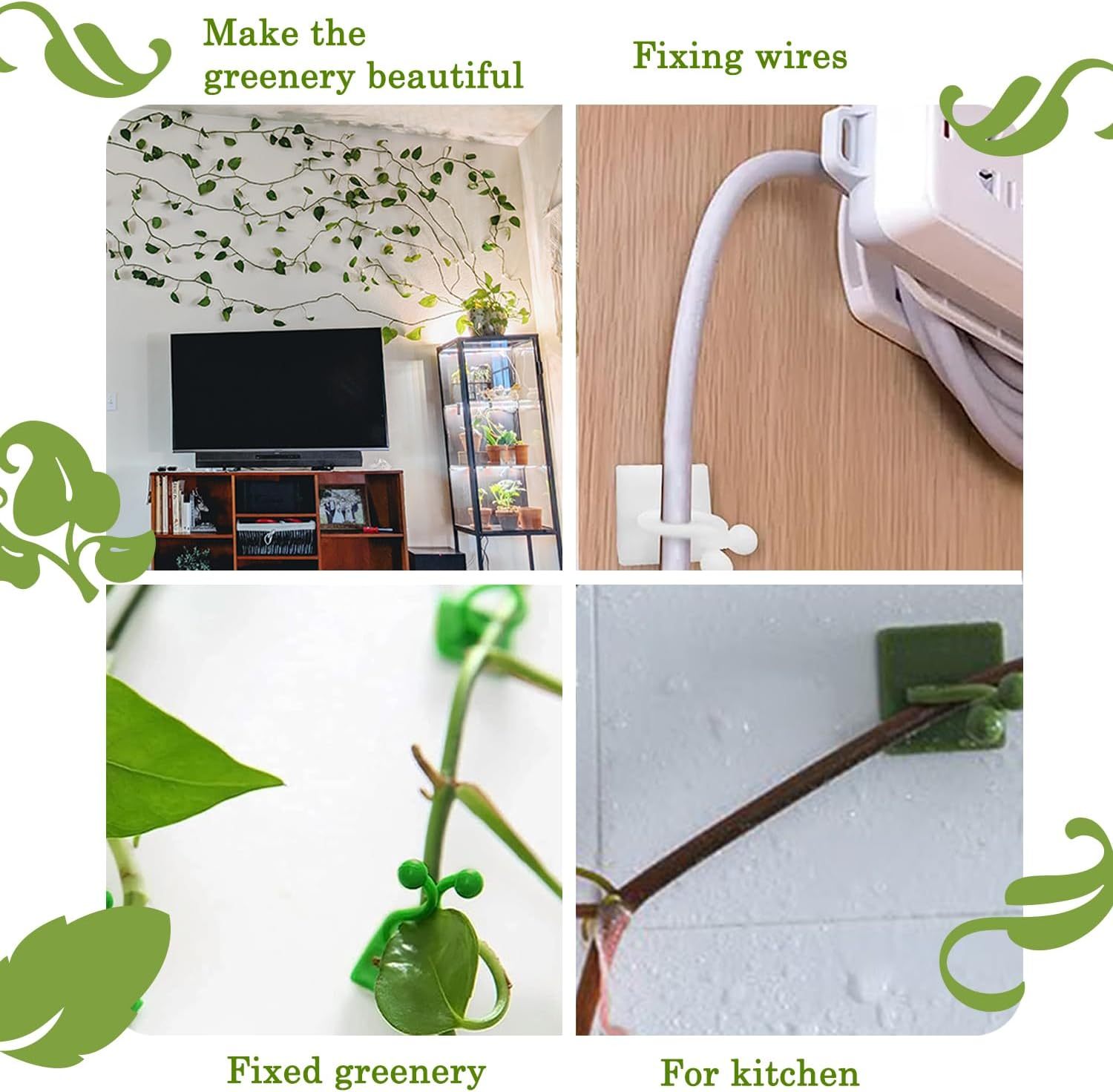 Tmofs 100Pcs Plant Climbing Wall Fixture Clips,Plant Fixer Invisible Wall Vines Fixing Clips Self-Adhesive Clips Plant Vine Traction for Indoor Outdoor Decoration and Cable Wire Fixing (White) - White image number 2