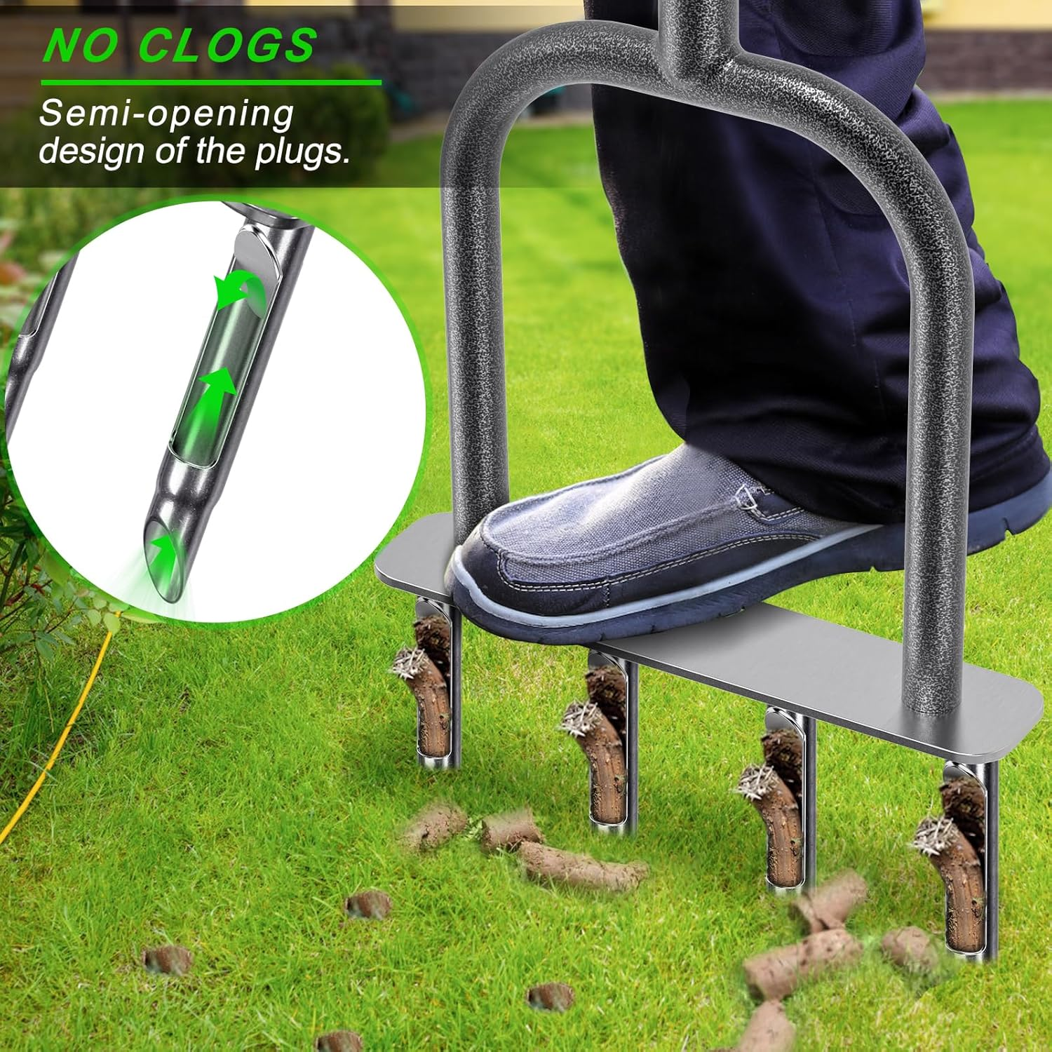 Dolibest Manual Aerator Lawn Tool, Manual Yard Plug Aerators with 4 Stainless Steel Semi-Open Plugs, Pre-Assembled Manual Grass Aerating Tool & Clean Hand Tool, Improving Lawn Health -37Inch image number 4