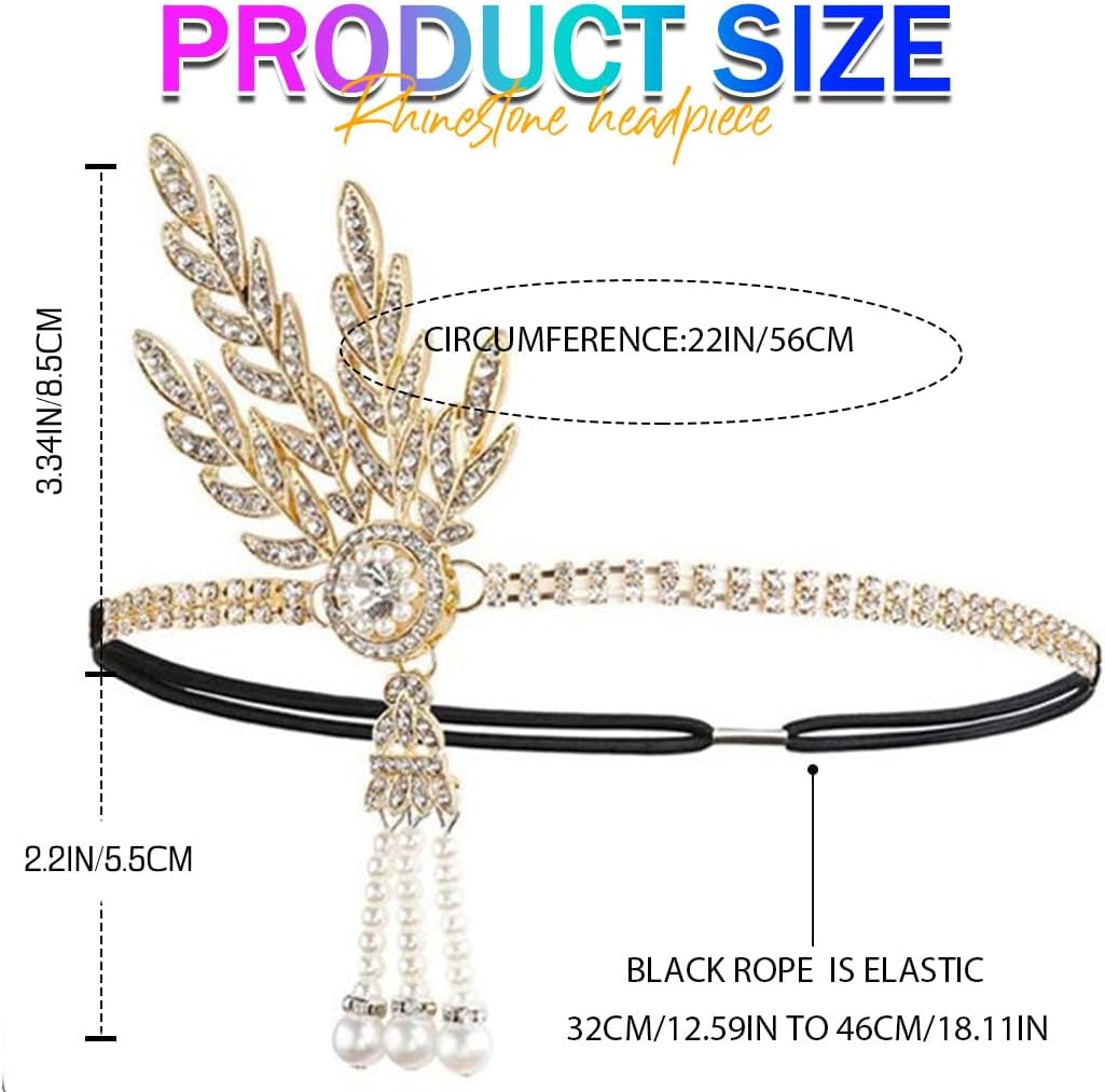 GORTIN 1920'S Flapper Headband Leaf Rhinestone Headpiece Pearl Headdress Bridal Hair Accessories Head Chain for Women - Sliver image number 5