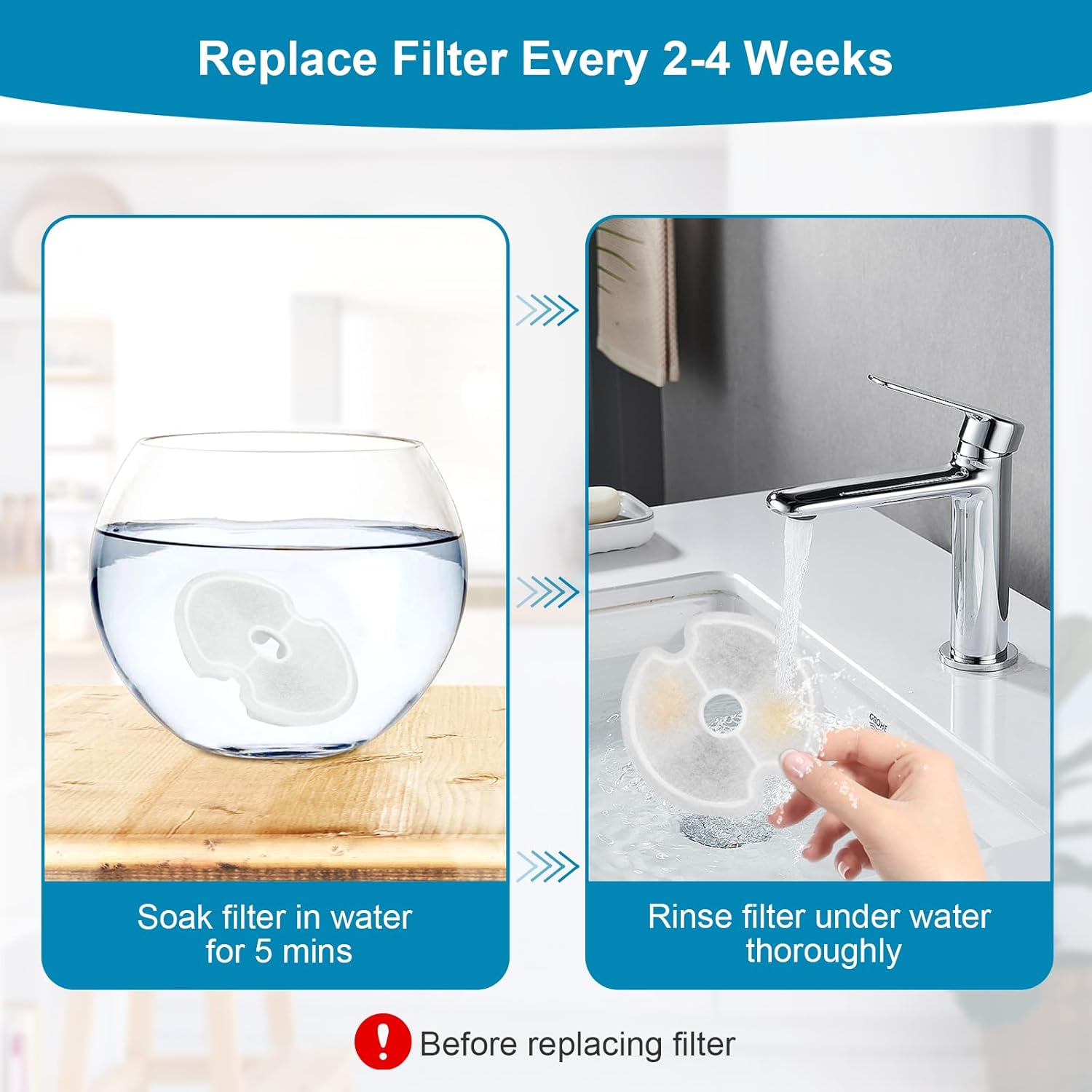 Vindox Filter 12 Pieces for 2.5L Cat Blossom Drinking Fountain, Suitable for Cats/Dogs, Stainless Steel Fountains, Triple Filtering Filter image number 1