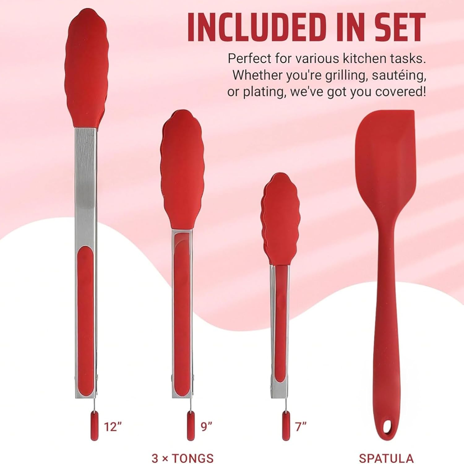 GHQHSQ Tongs for Cooking - Heat Resistant 600 Degrees Stainless Steel Kitchen Tong,Heavy Duty Metal Locking Tongs - Perfect for Food,Salad and BBQ Set of 4 (7",9" and 12") image number 5