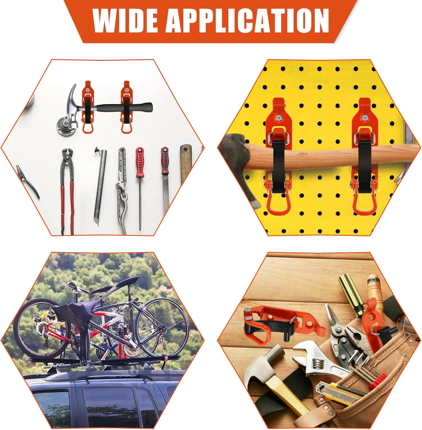 2Pcs off Road Shovel Holders, Orange Shovel Mount for Roof Rack Clamps Quick Fist Clamp Mounting Kit with Screws Nuts Metal Roof Rack Fasteners Wall Mount Tools for Truck Car Boat image number 5