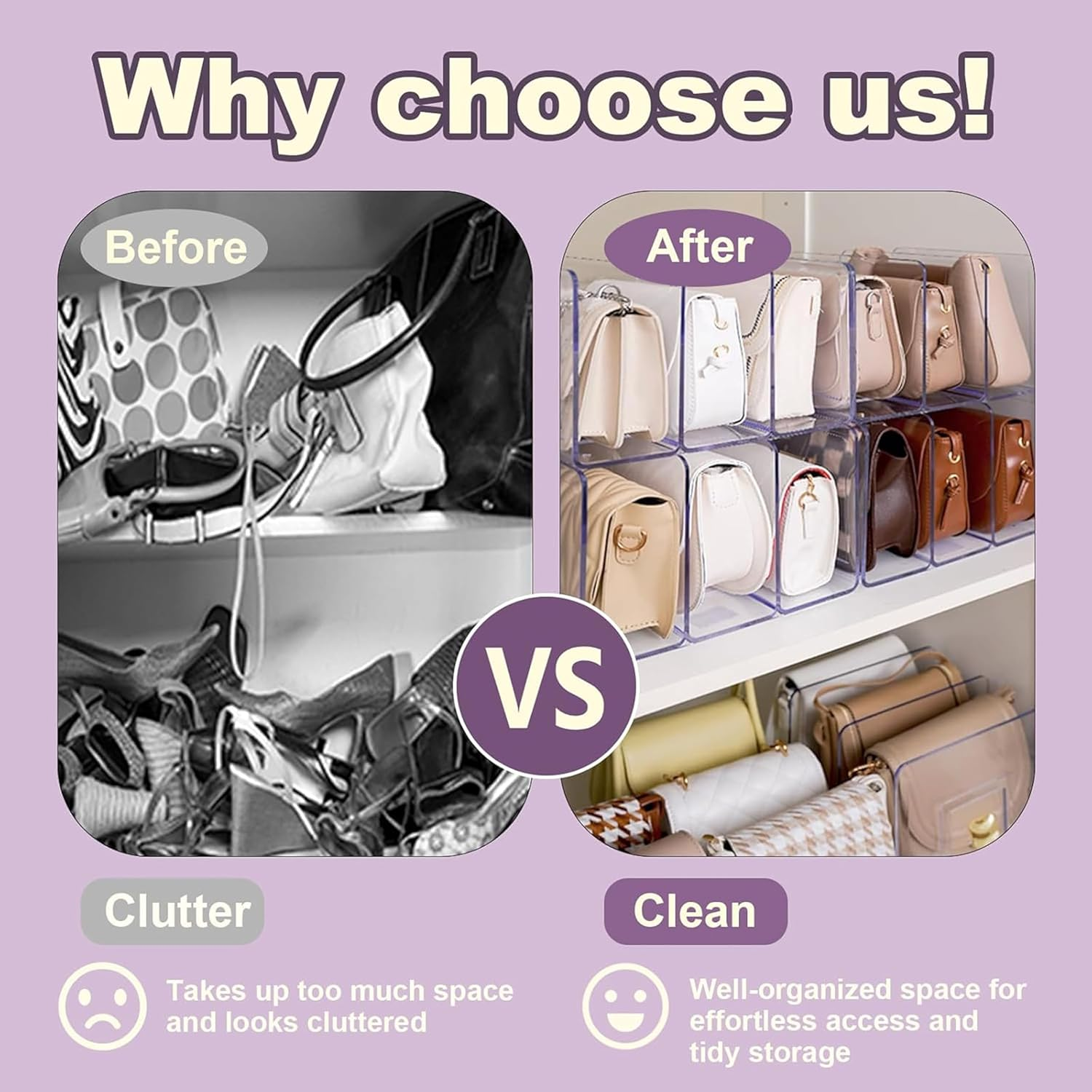 4PCS Acrylic Desktop Organizers - 3 Sections, Wide 4.2 Inch, for Files, Accessories, Wallet | Closet, Handbag, Bookshelf Storage | Clear image number 3