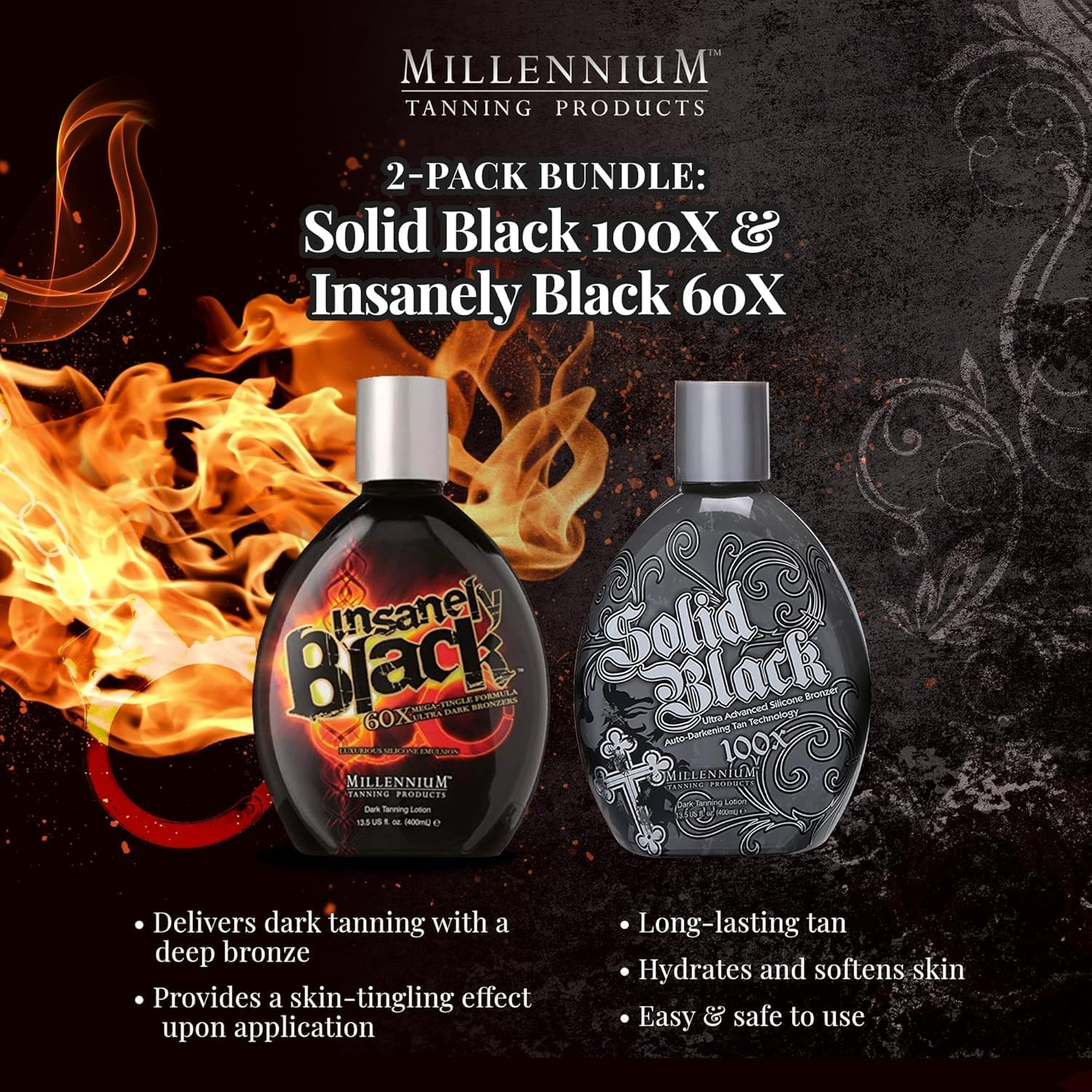 Millennium Tanning Products, Solid Black 100X (13.5 Oz) and Insanely Black 60X (13.5 Oz)
