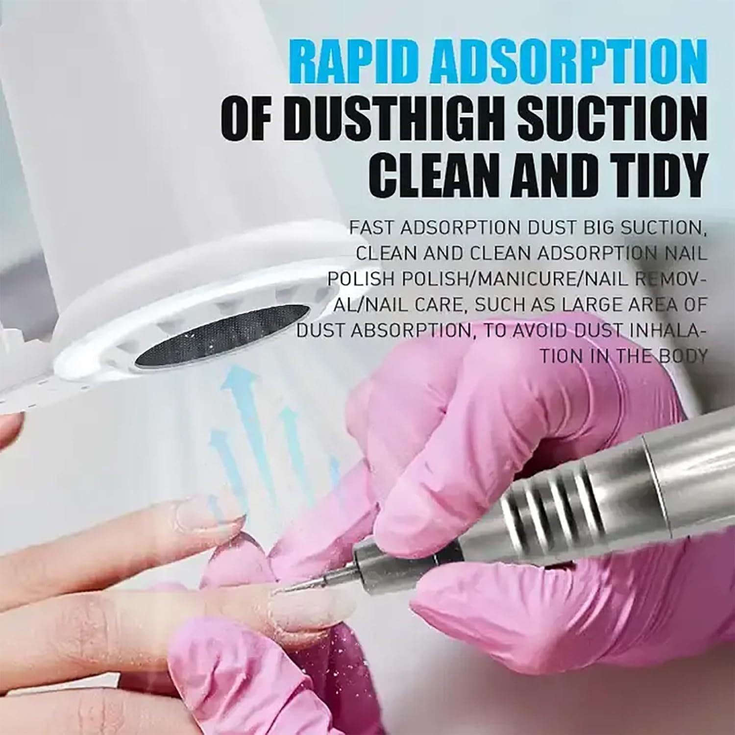 Nail Dust Collector with Lamp, Professional Nail Vacuum Cleaner with 180&deg; Flexible Angle and 4300Rpm/Min Speed, Adjustable 3 Levels Brightness and Infinitely Adjustable Suction Power, for Salon image number 6