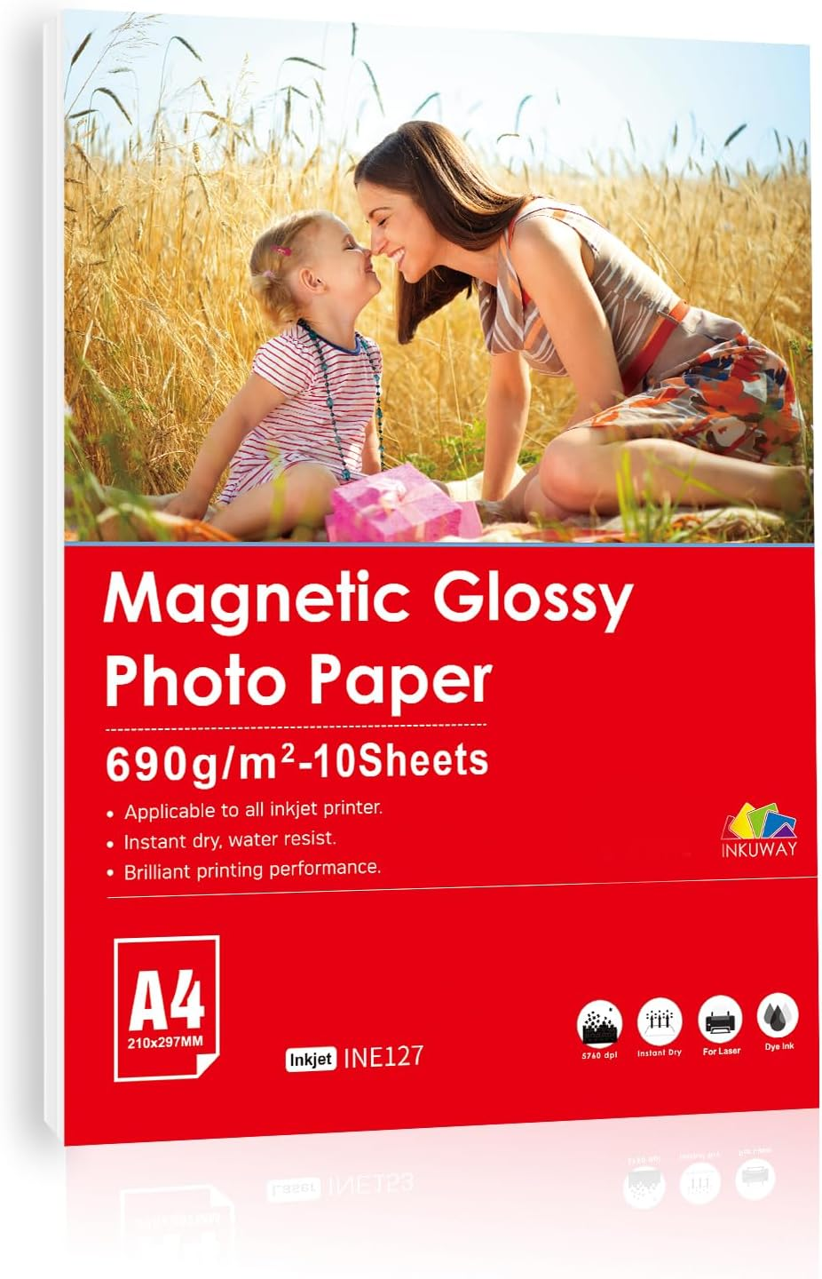 INKUWAY Magnetic Photo Paper A4 Gloss 10 Sheets Glossy Finish Thick Manget Printable for Inkjet Printers Home and Office image number 6