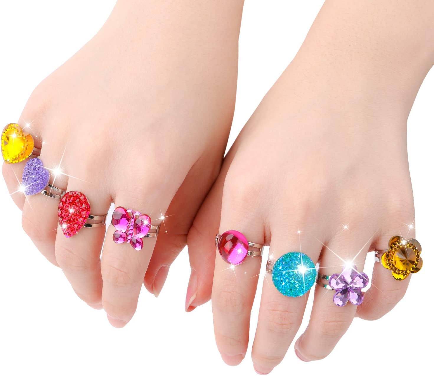 Hifot 24 Pcs Girls Crystal Adjustable Rings, Princess Jewelry Finger Rings with Heart Shape Box, Girl Pretend Play and Dress up Rings for Children Kids Little Girls - Random image number 3
