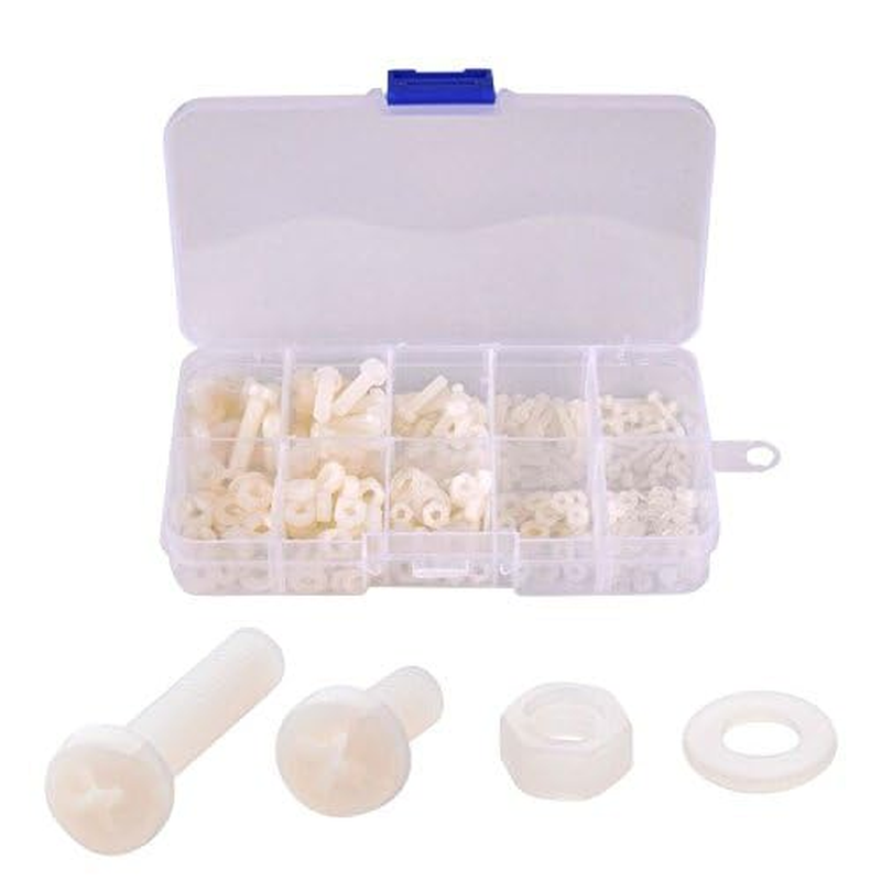 Hotusi M2 M2.5 M3 M4 M5 (Total 270Pcs) Nylon Screw/Nut/Washer Assortment Kit Come with Plastic Box image number 1