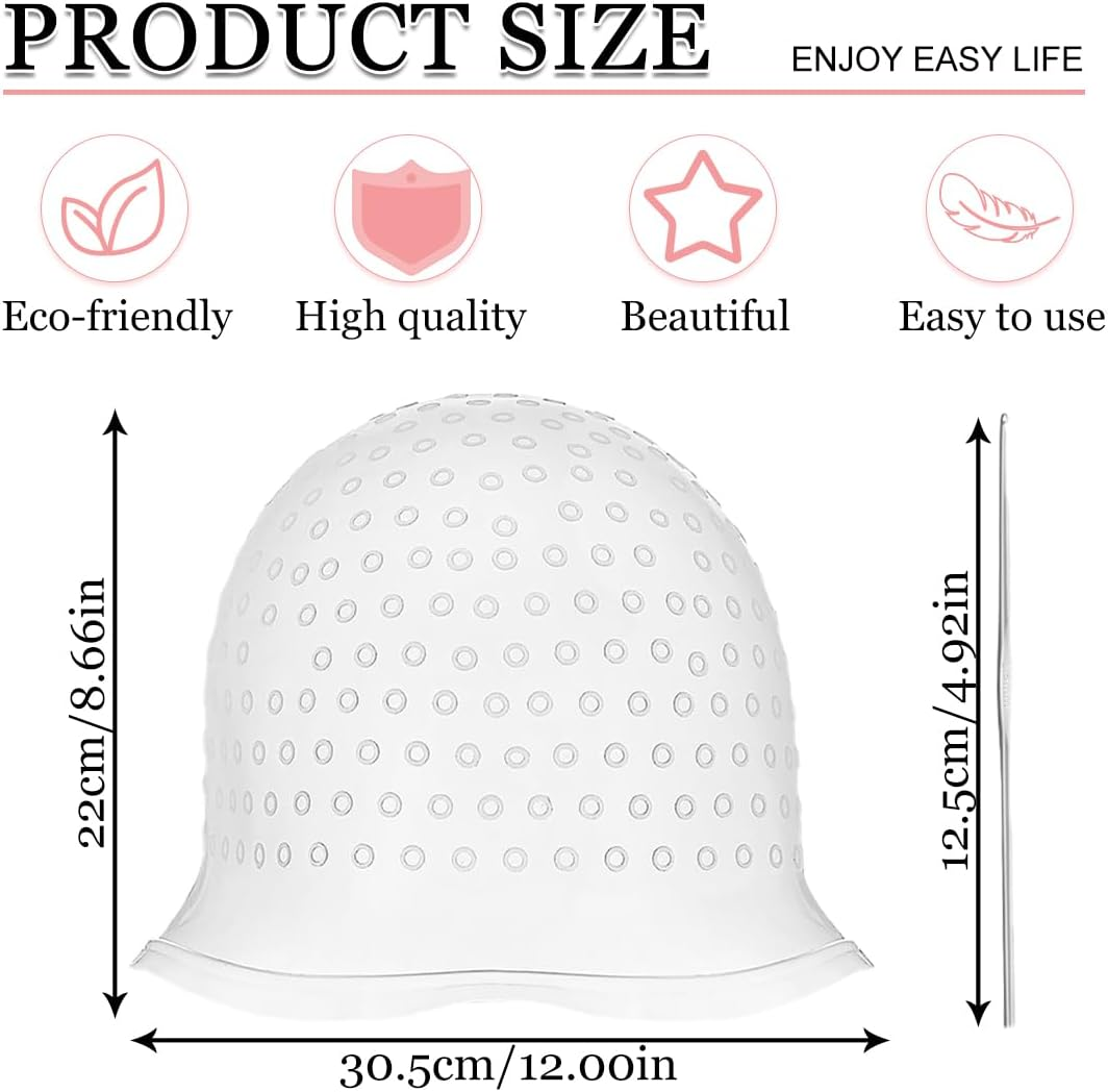 MIRKUZI Coloring Accessories 1 Piece Silicone Highlight Cap with Crochet Highlight Cap Reusable Salon Hair Cap Highlight Cap Salon Hair Dye Cap for Women and Girls for Hair Dyeing