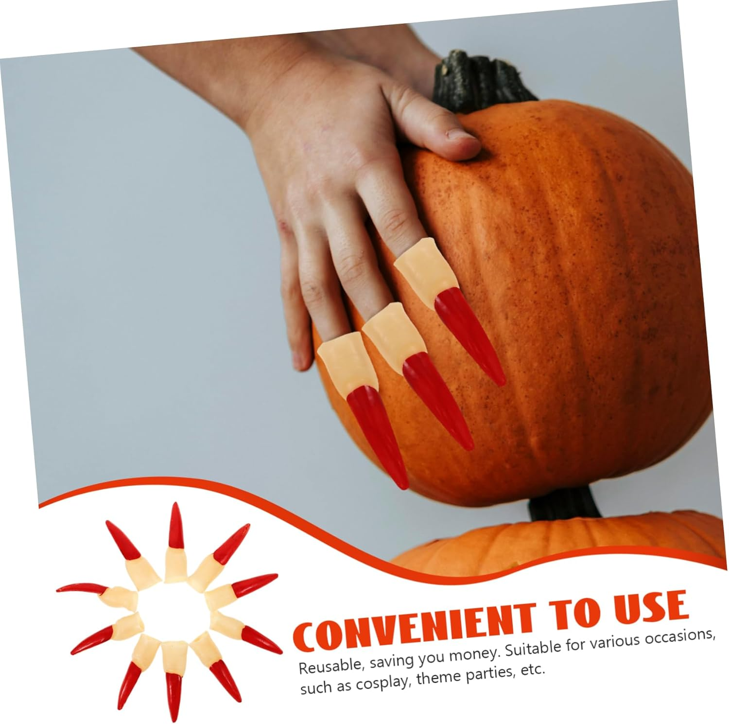 BAZEITFLOW 10Pcs Halloween Fake Fingers Red Nail Decorative Props Scary Reusable Finger Covers for Party Festival Cosplay and Masquerade image number 5