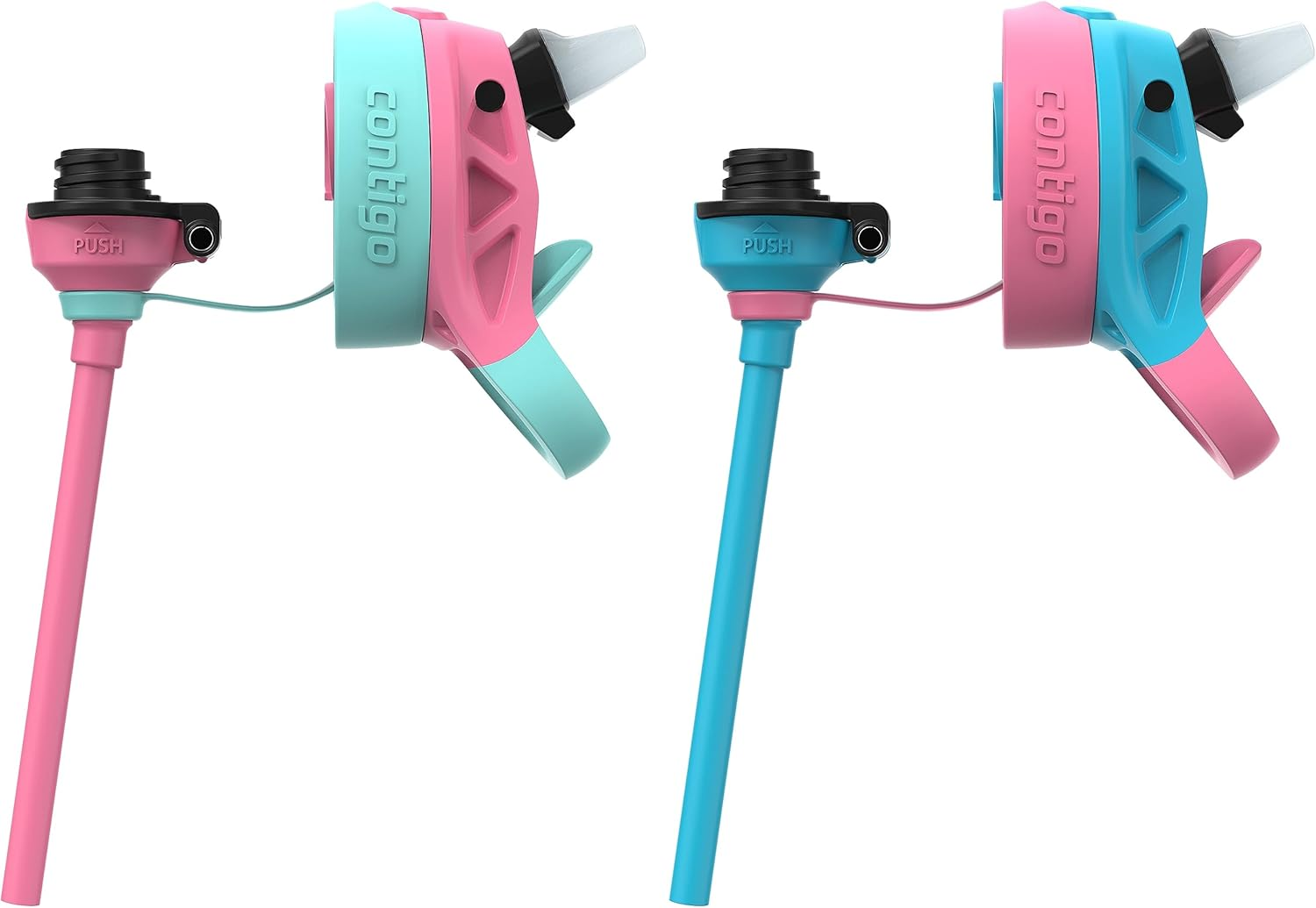 Contigo Aubrey Kids Cleanable Water Bottle with Silicone Straw and Spill-Proof Lid, Dishwasher Safe, 20Oz 2-Pack, Azalea/Jade & Blue Raspberry/Azalea