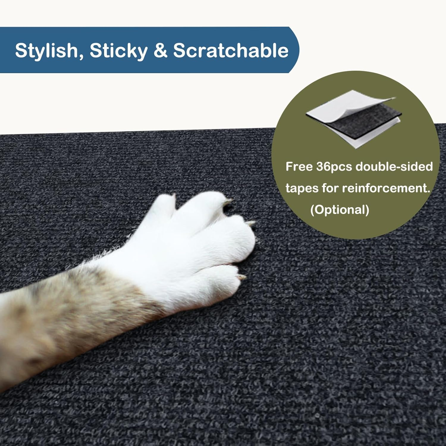 Mooydee 3 Pack Cat Scratch Mats 23.6"X11.8", Trimmable Self-Adhesive Cat Scratching Post Carpet Cat Tree Shelves Replacement Parts Easy Use Cat Scratcher for Couch Furniture DIY Protector- Dark Gray image number 4