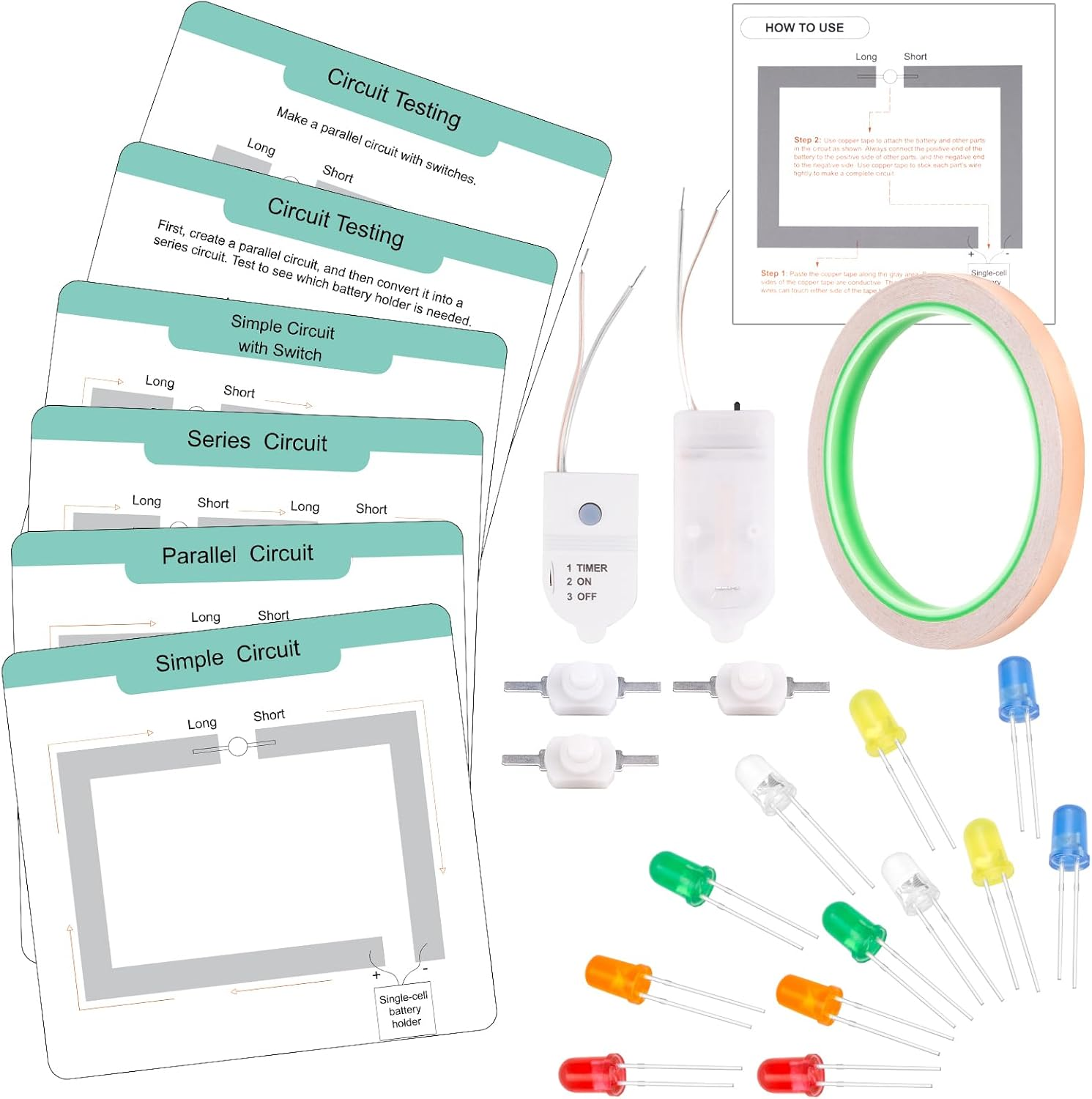 Giftamaz Paper Circuits Kit for Kids, STEM Electric Circuit Kit, Child-Friendly Paper Circuit Board, Led Light Diodes, Copper Foil Tape, Educational STEM Toys Science Experiments Kit for Kids 8-12