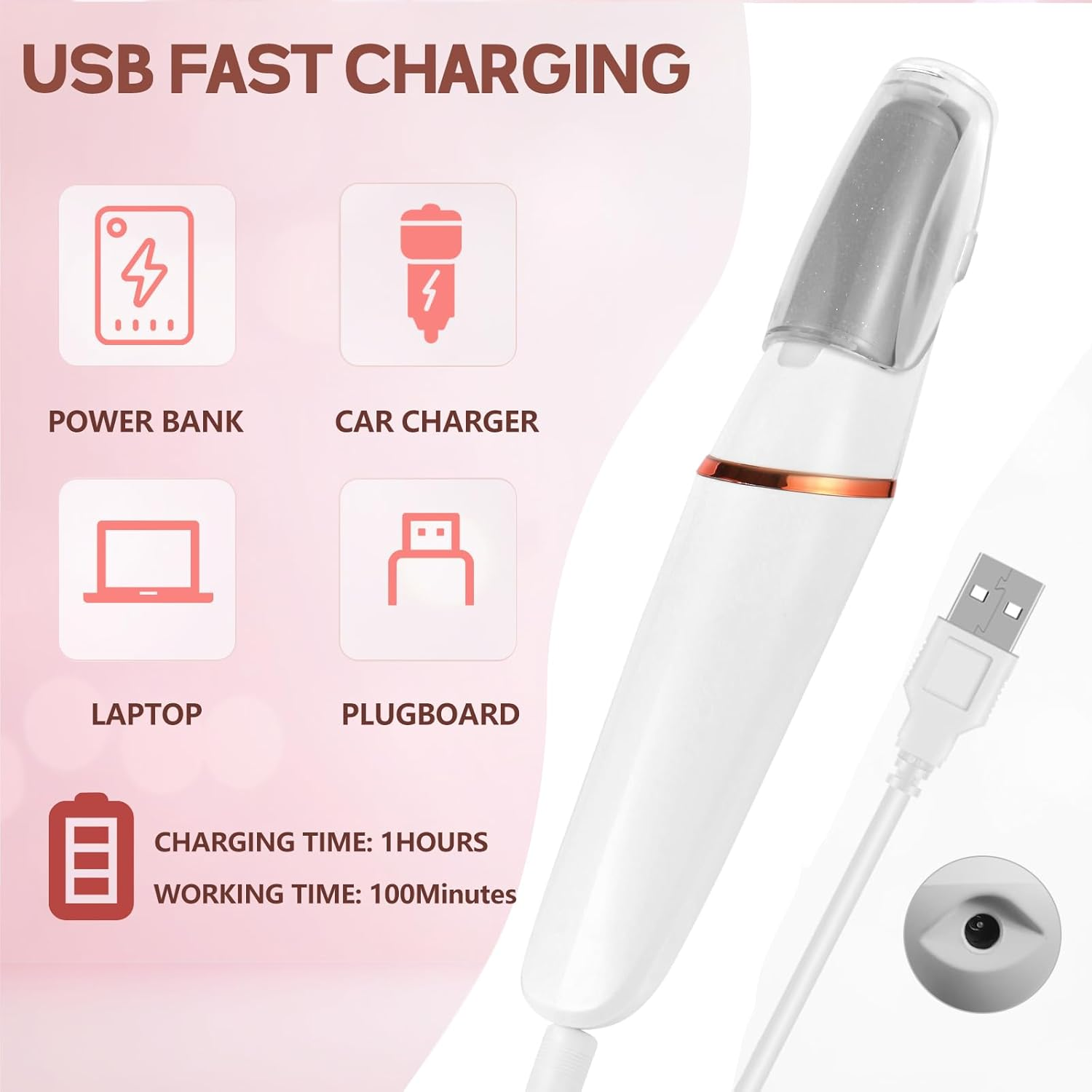 ZABOUL Electric Foot Callus Remover, Callus Remover for Feet Rechargeable Portable Pedicure Tool Kit, Smooth Pedicure Wand for Feet Care, Removes Dry Hard & Dead Skin Ideal Gift (White)